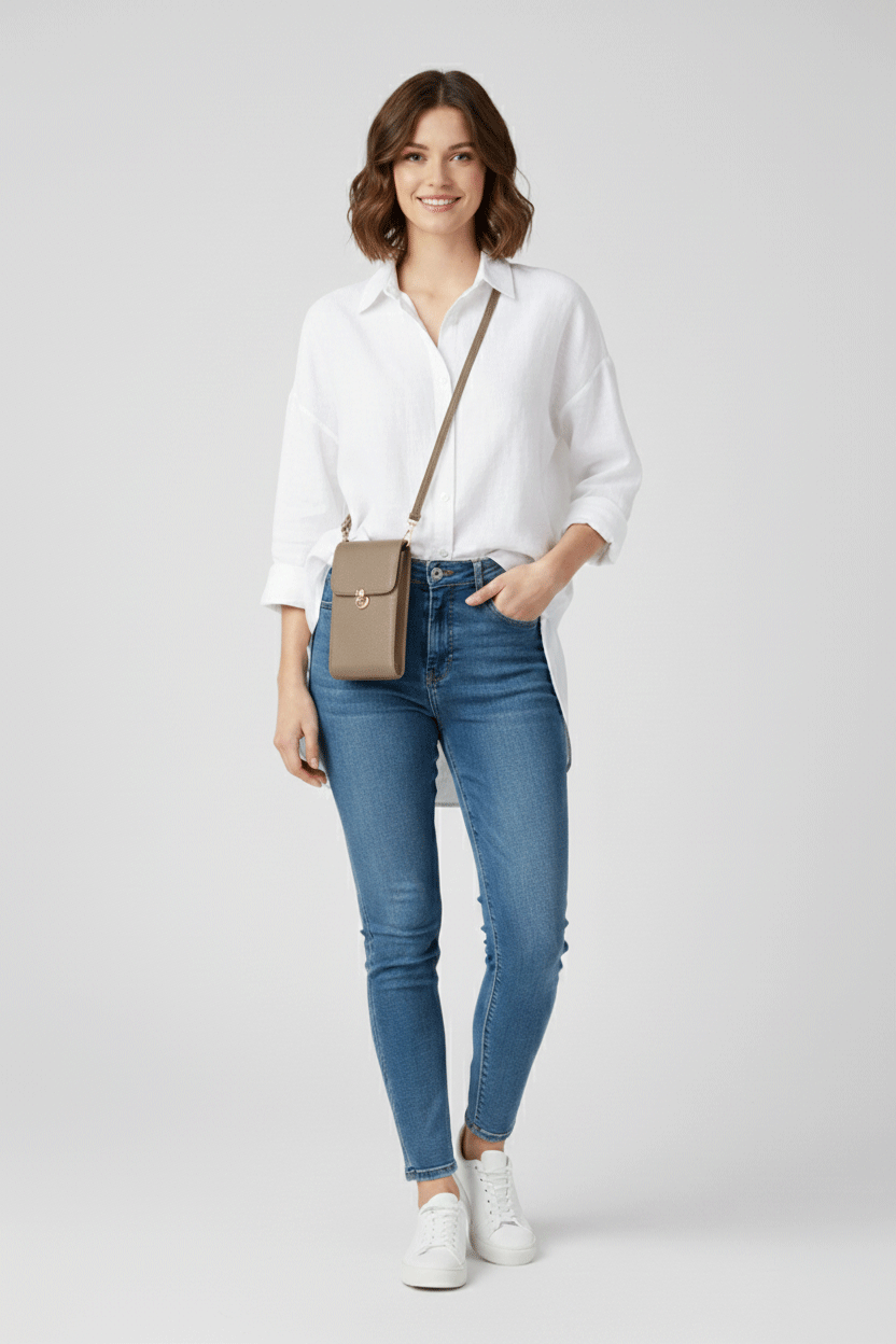 Vizon Ayarlanabilir Saplı Telefon ve Kartlık Bölmeli Hakiki Deri Fermuarlı Kadın Cüzdan Çanta