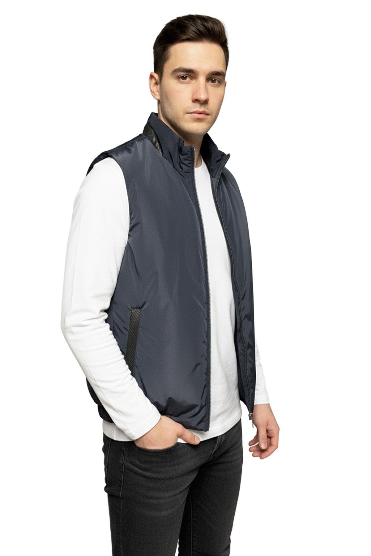 Walter Hakiki Deri Erkek Lacivert Yelek