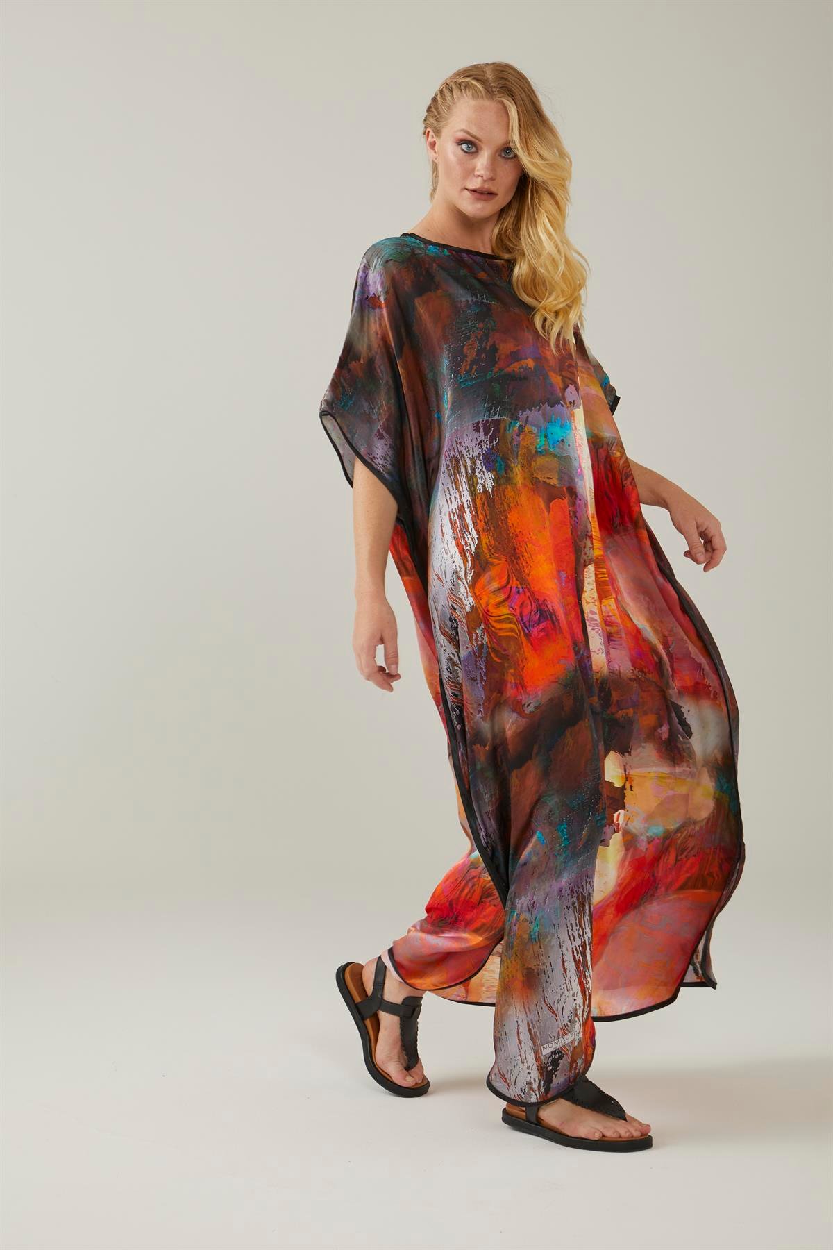 WATERCOLOR BRUSH PATTERNED SILK DRESS