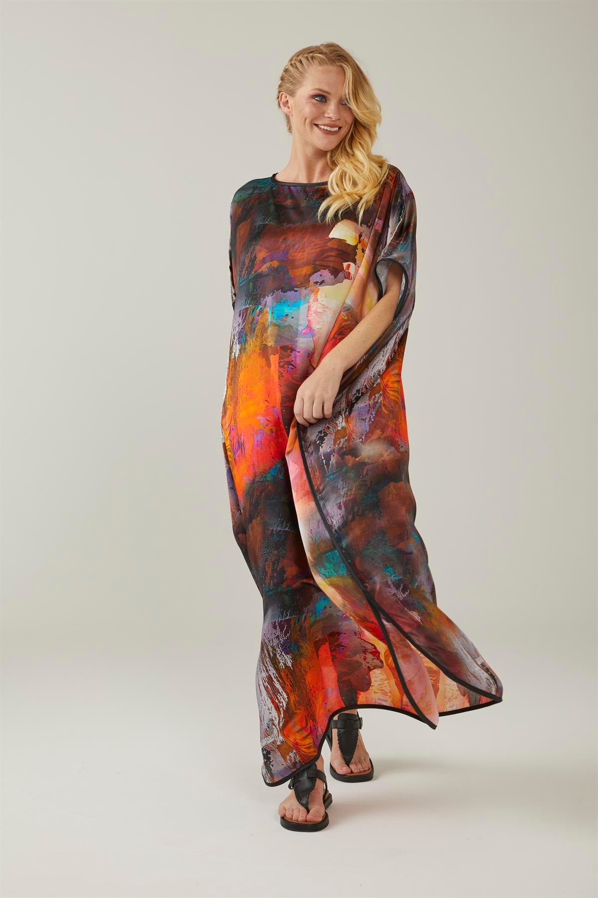 WATERCOLOR BRUSH PATTERNED SILK DRESS