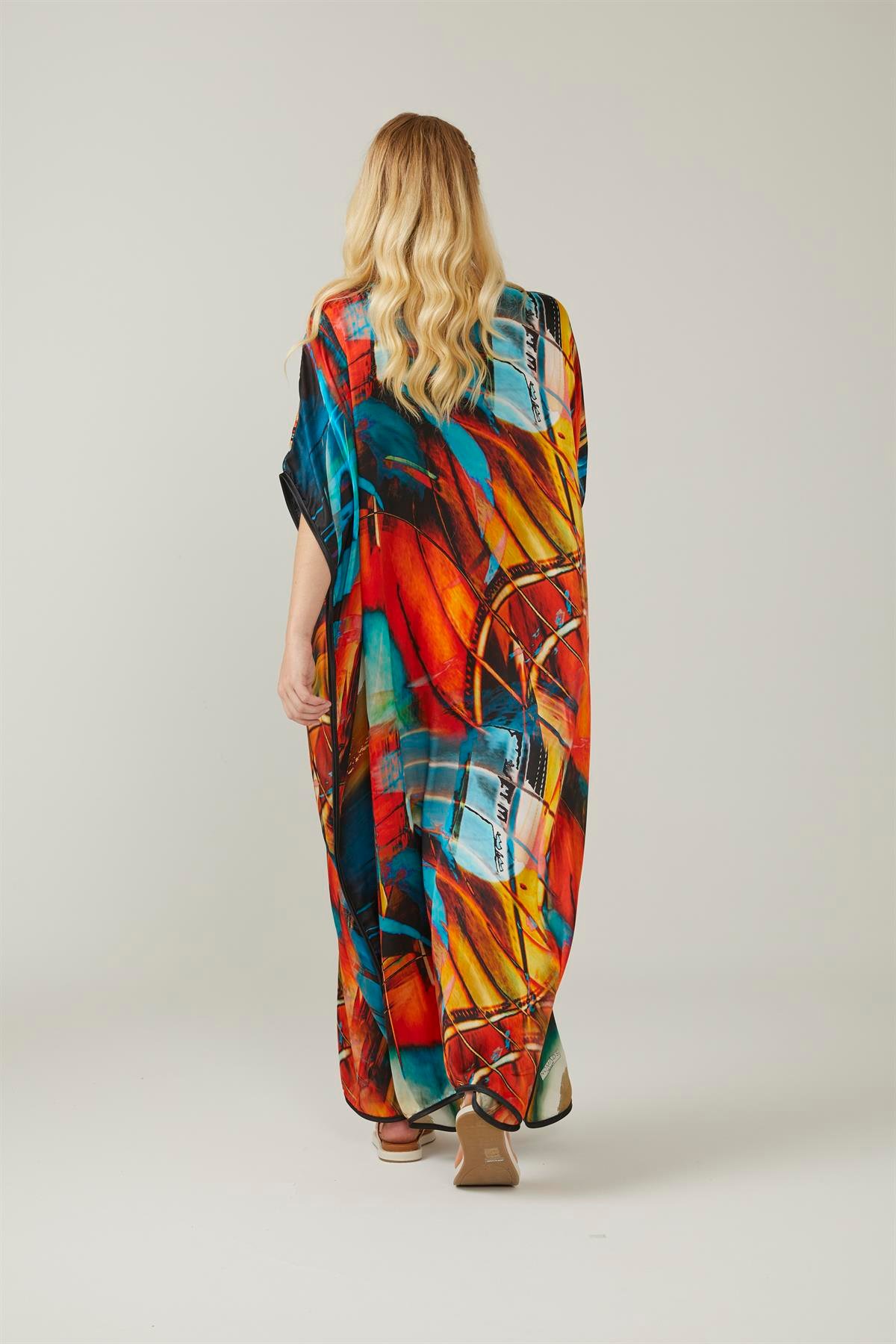 Watercolor Paintings Desenli İpek Elbise