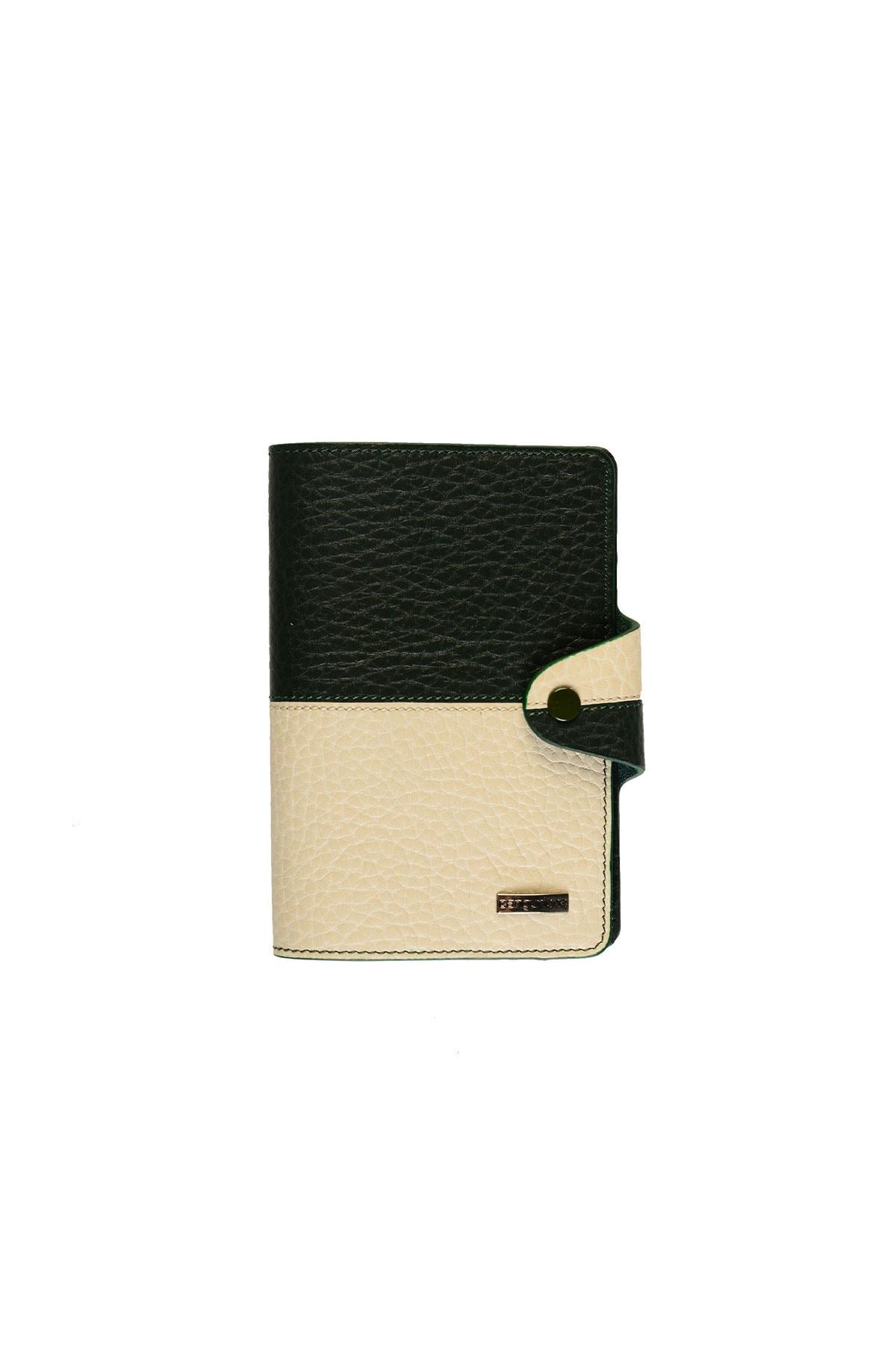 Green Beige Leather Passport Holder