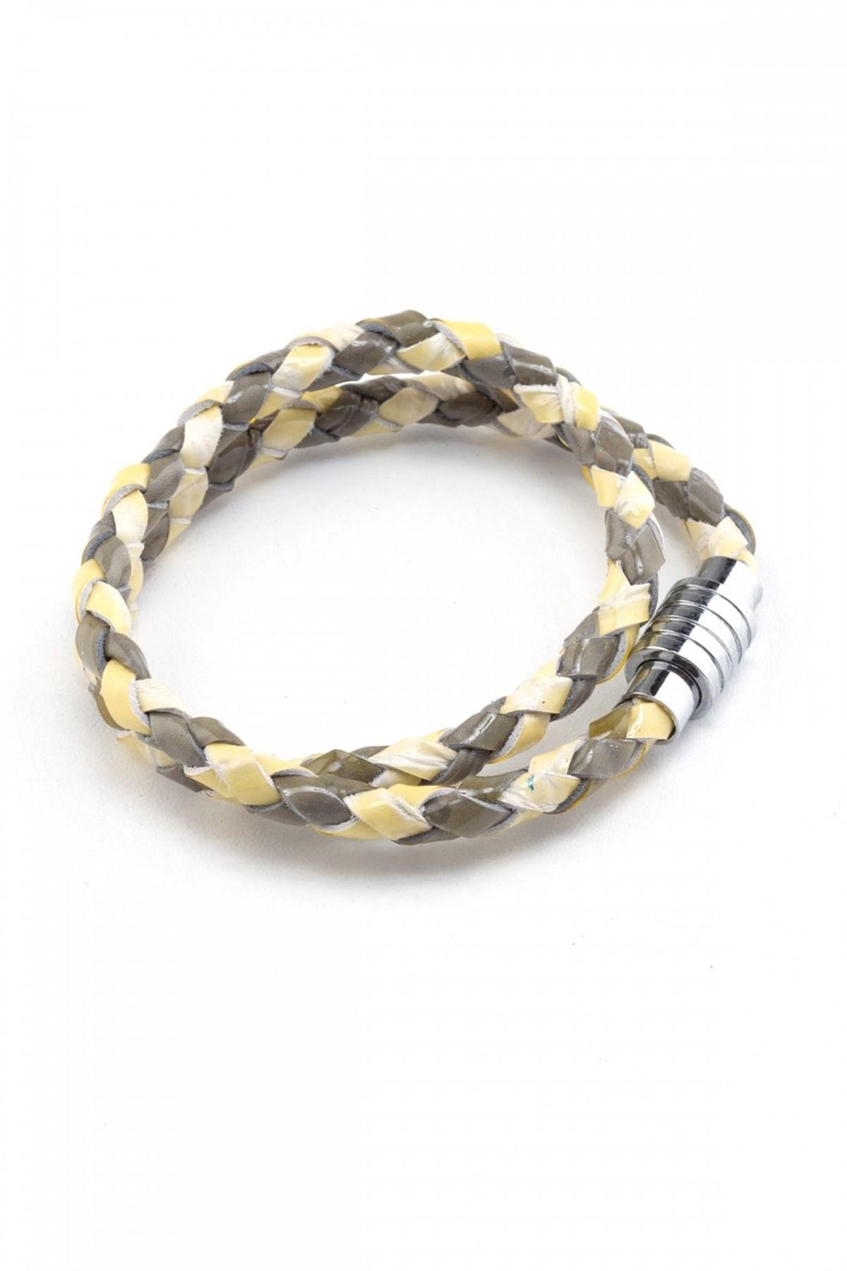Green Yellow Knitted Leather Bracelet