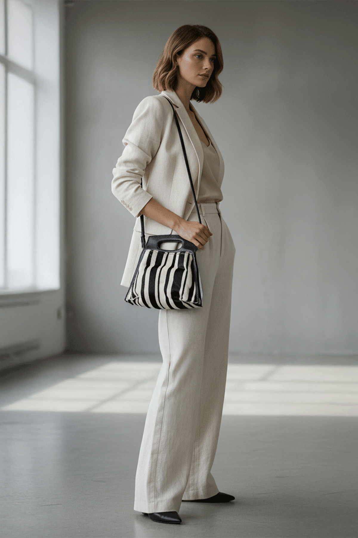 Women's Black White Shoulder Bag