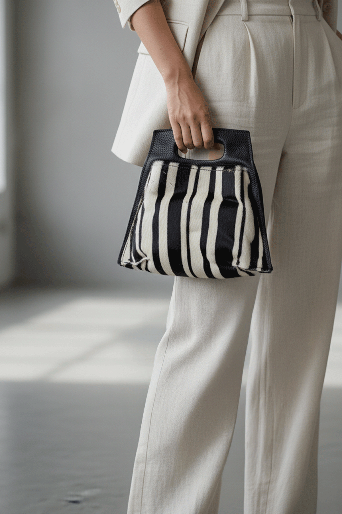 Women's Black White Shoulder Bag