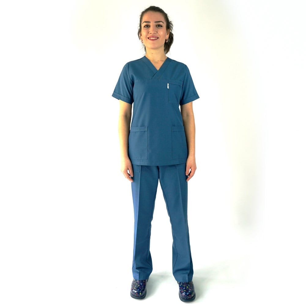 ALPAKA Mevsimlik Kumaş V Yaka Bayan Hemşire Doktor Forma Takımları