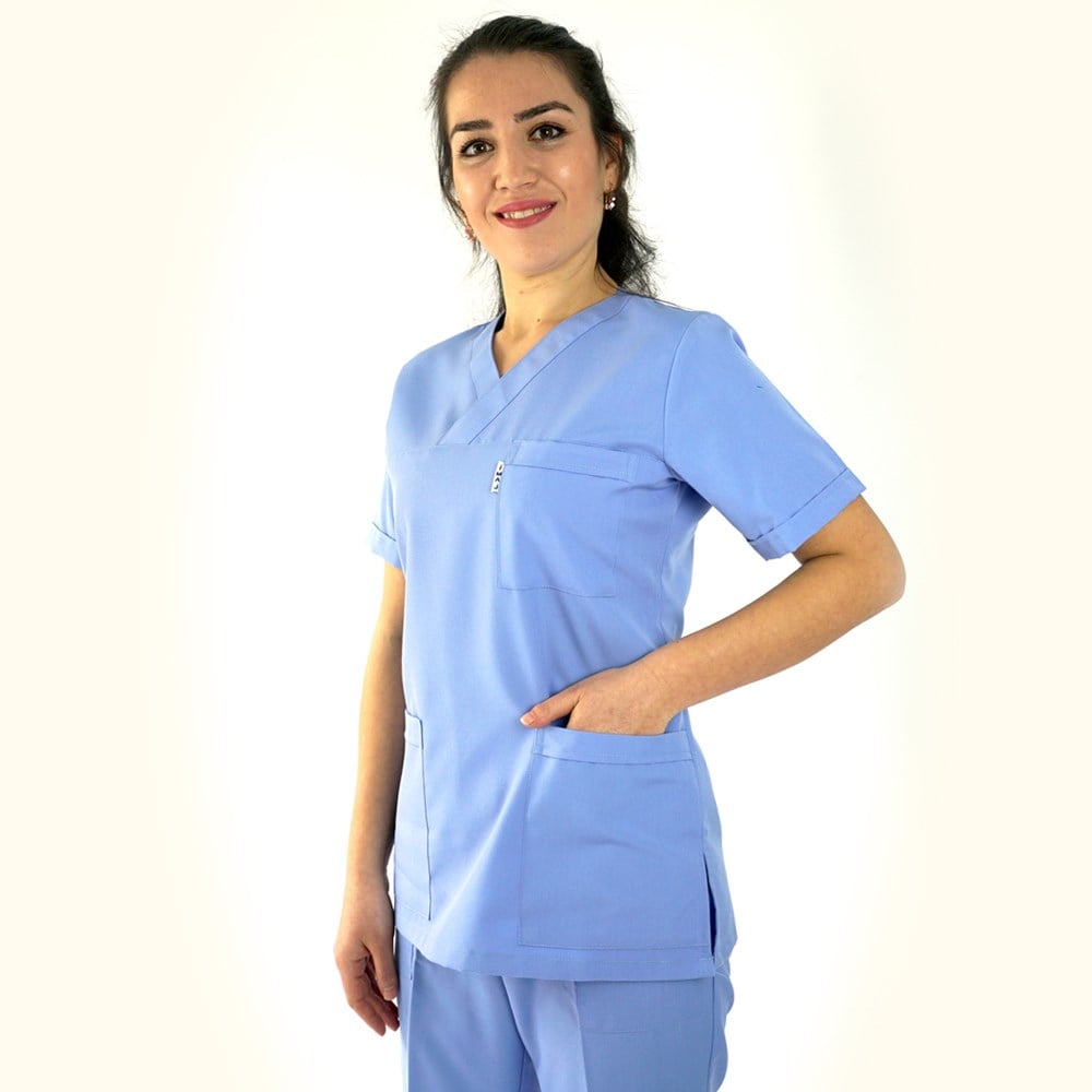 ALPAKA Mevsimlik Kumaş V Yaka Bayan Hemşire Doktor Forma Takımları