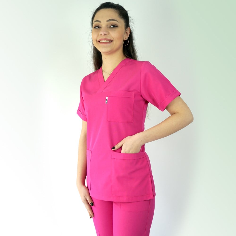 ALPAKA Mevsimlik Kumaş V Yaka Bayan Hemşire Doktor Forma Takımları