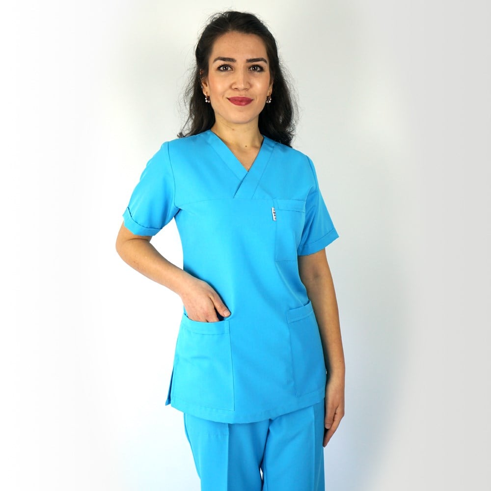 ALPAKA Mevsimlik Kumaş V Yaka Bayan Hemşire Doktor Forma Takımları