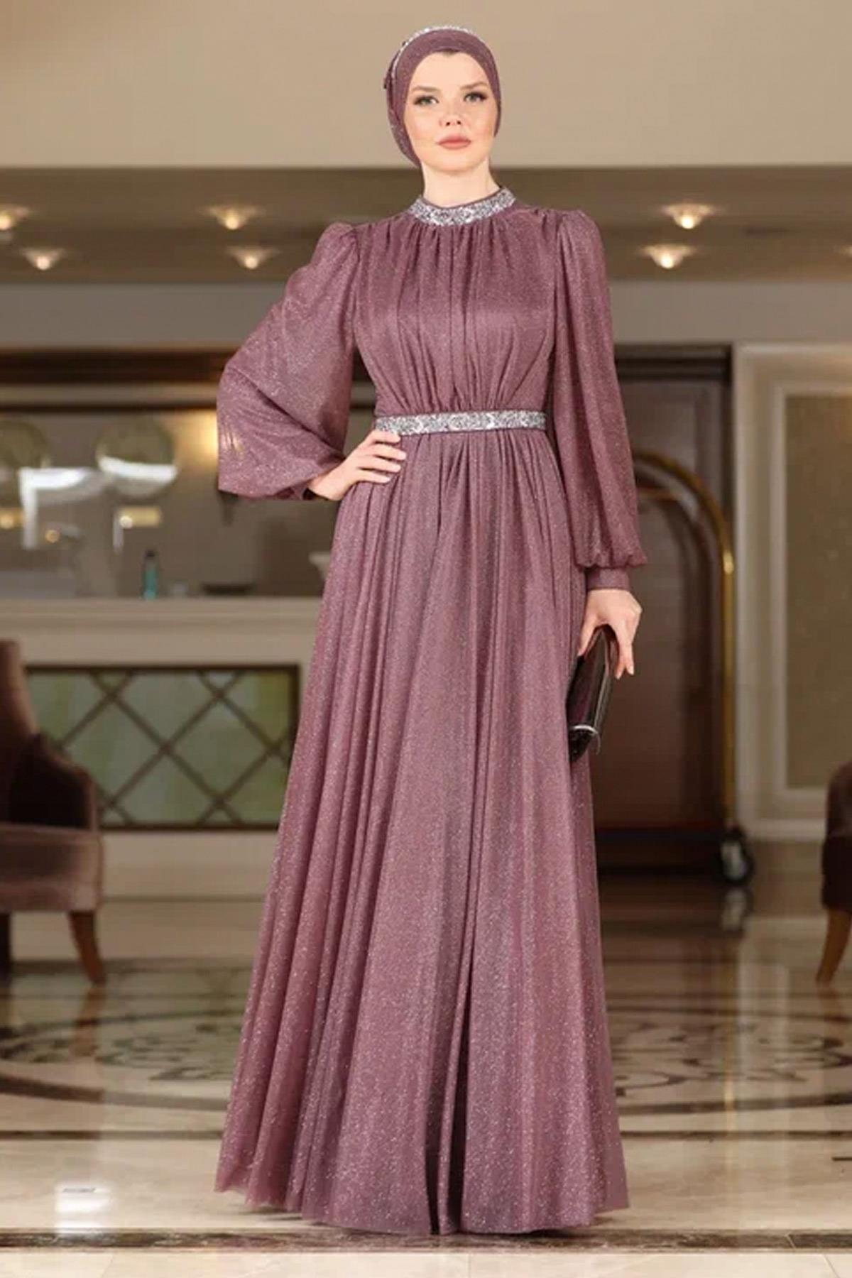 Robe de Soirée Argentée Lilas AHN230AHN230-LİLAAhunisa