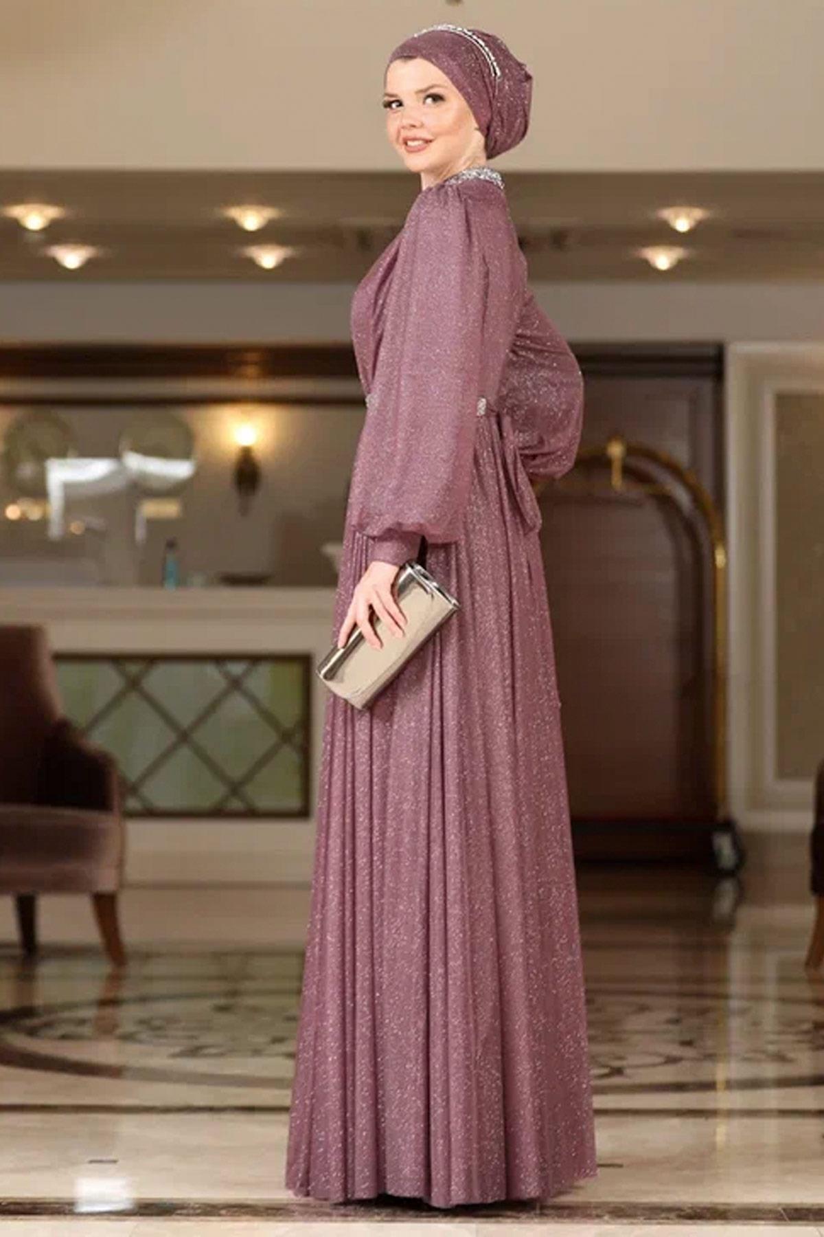 Robe de Soirée Argentée Lilas AHN230AHN230-LİLAAhunisa