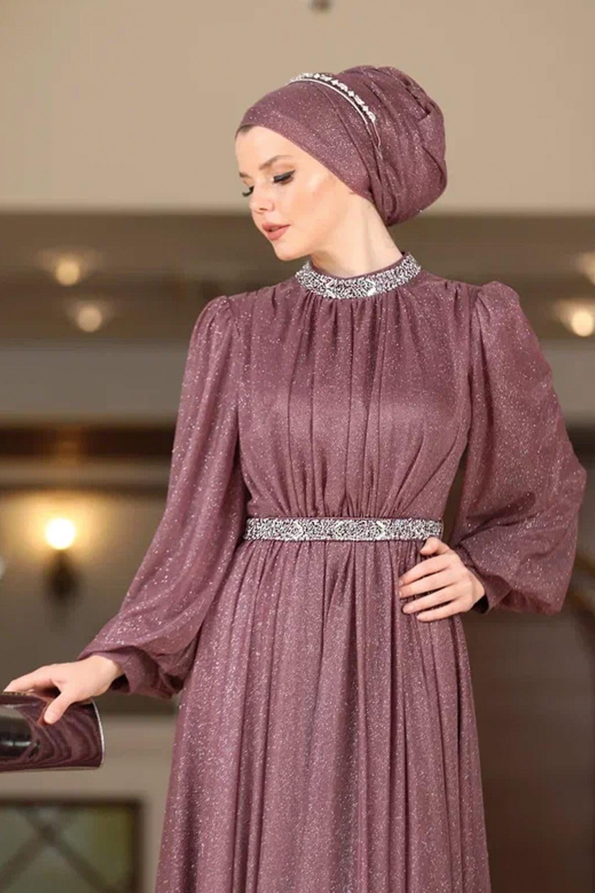 Robe de Soirée Argentée Lilas AHN230AHN230-LİLAAhunisa