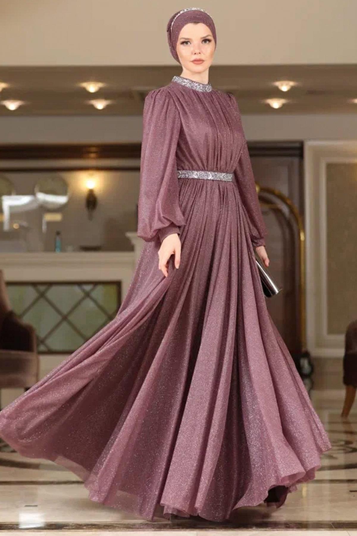 Robe de Soirée Argentée Lilas AHN230AHN230-LİLAAhunisa
