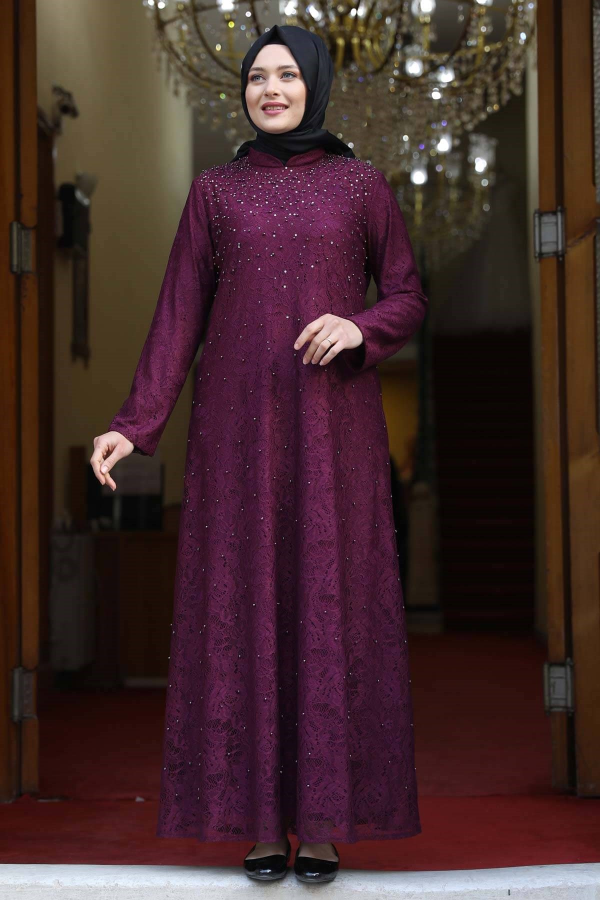 EDA DANTELLİ ELBİSEAMH628-MORAmine Hüma