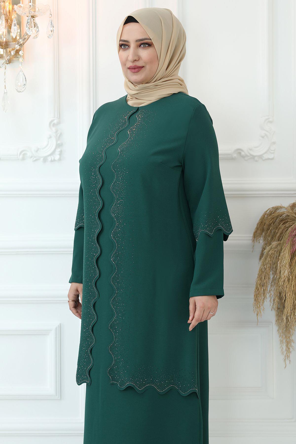Stein Bedrucktes Abendkleid Smaragd AMH806AMH806-ZÜMRÜTAmine Hüma