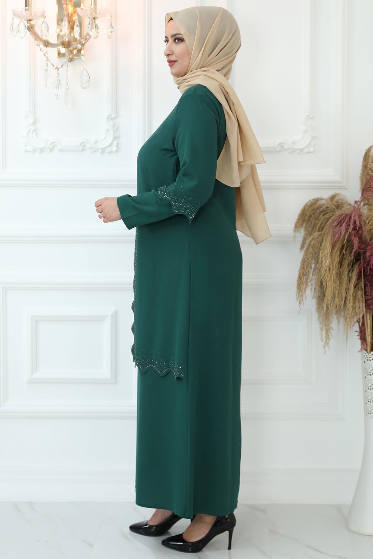Stein Bedrucktes Abendkleid Smaragd AMH806AMH806-ZÜMRÜTAmine Hüma