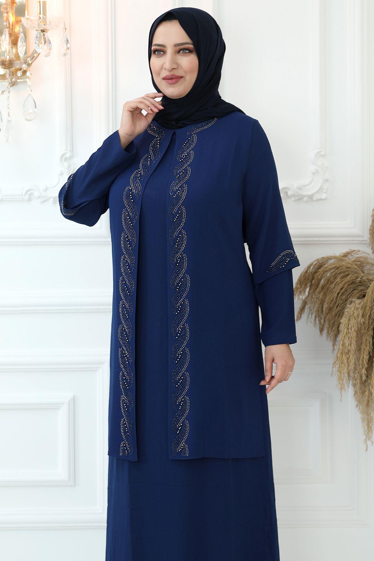 Kristal Taşlı Abiye İndigo AMH832AMH832-İNDİGOAmine Hüma