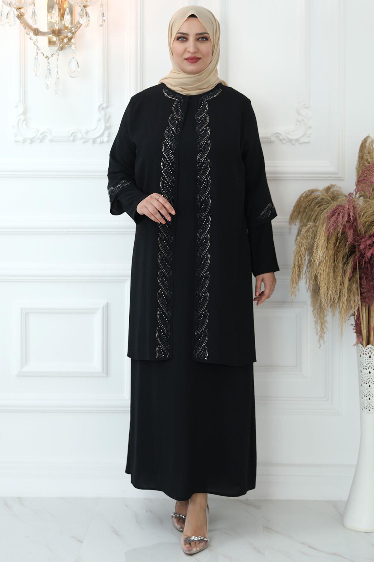 Kristal Taşlı Abiye Siyah AMH832AMH832-SİYAHAmine Hüma