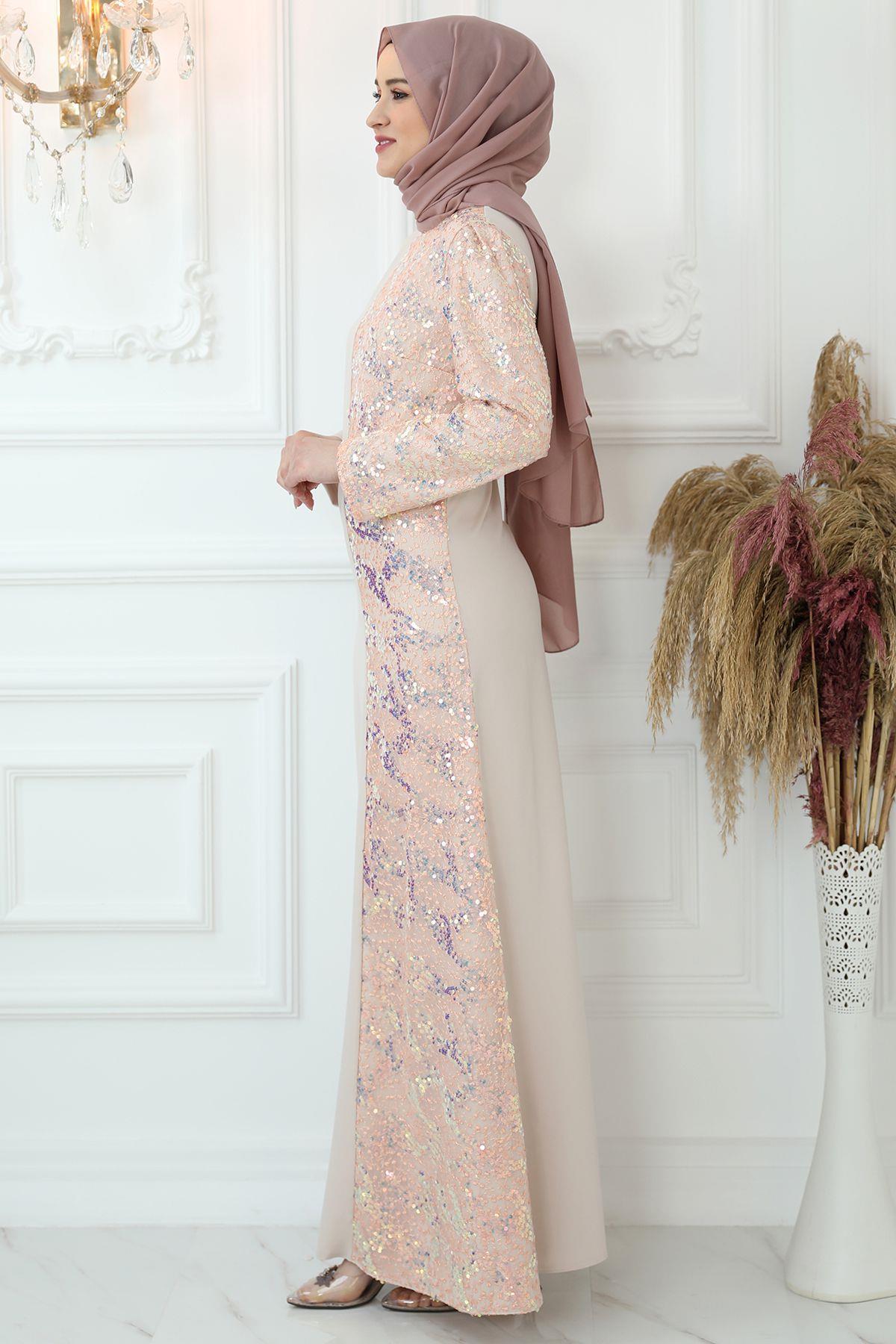 Pul Payetli Abiye Elbise Pudra AMH856AMH856-PUDRAAmine Hüma