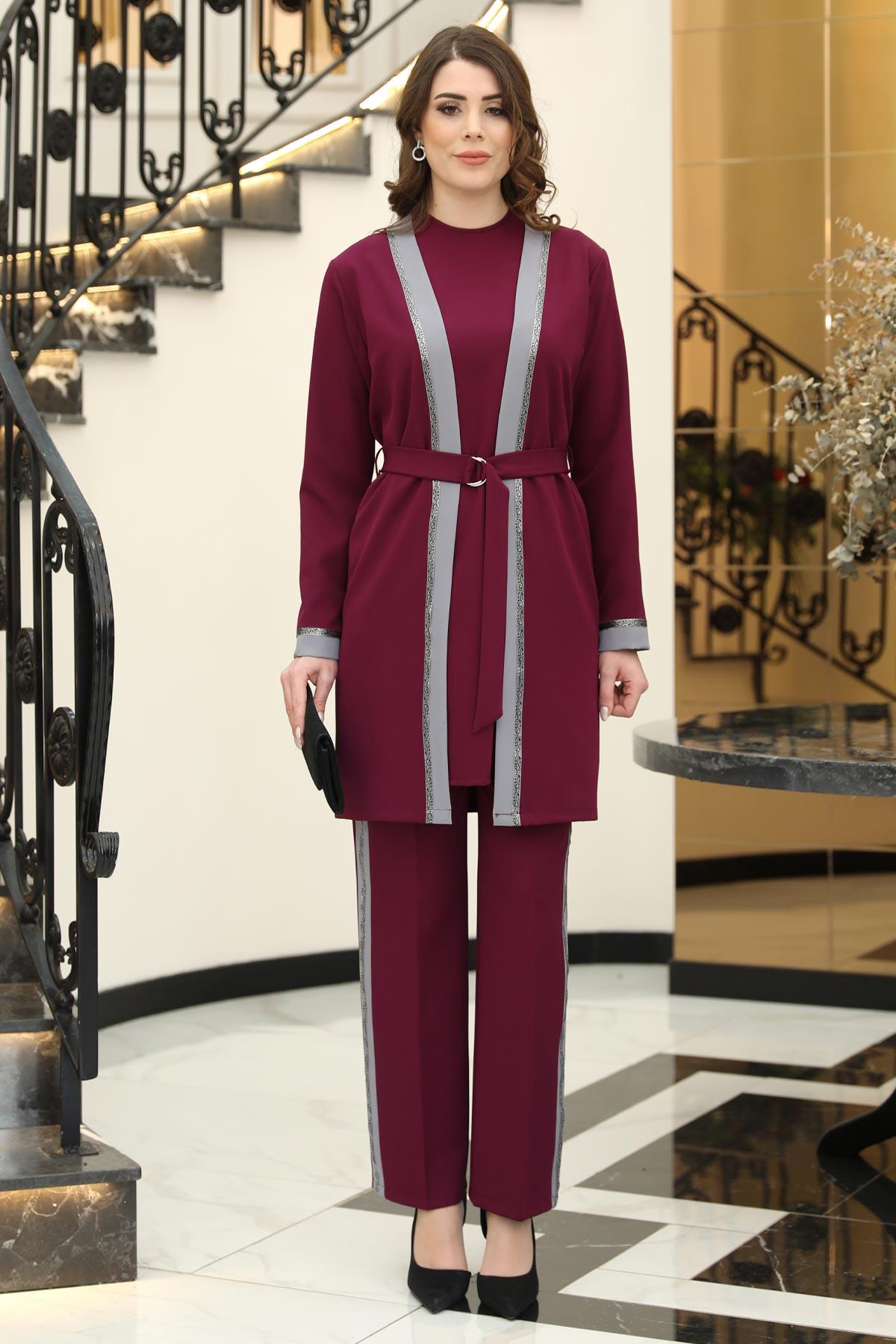 HAVİN 3'LÜ CEKET TAKIMELB38-MÜRDÜM-GRİElben