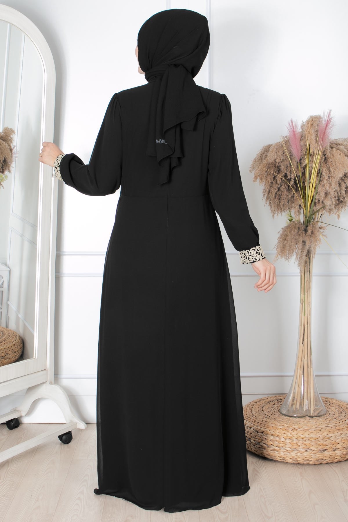Abendkleid - Chiffon - Innenfutter - Stehkragen - Schwarz - FHM411FHM411-SİYAHFahima
