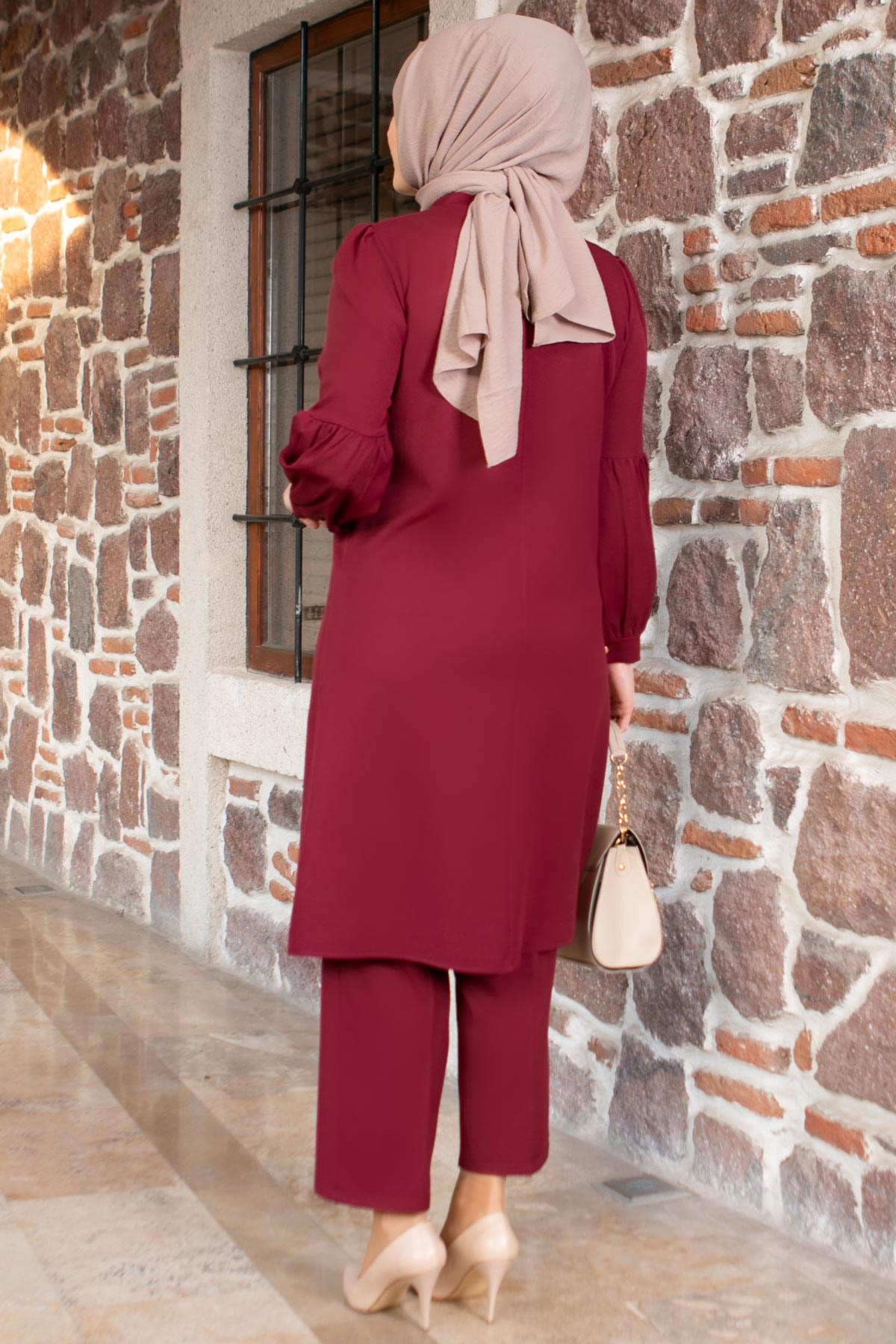 Tunique - Pantalon - Ensemble 2'er Set - Crêpe - Sans Doublure - Ras du Cou - Prune - FHM492FHM492-MÜRDÜMFahima