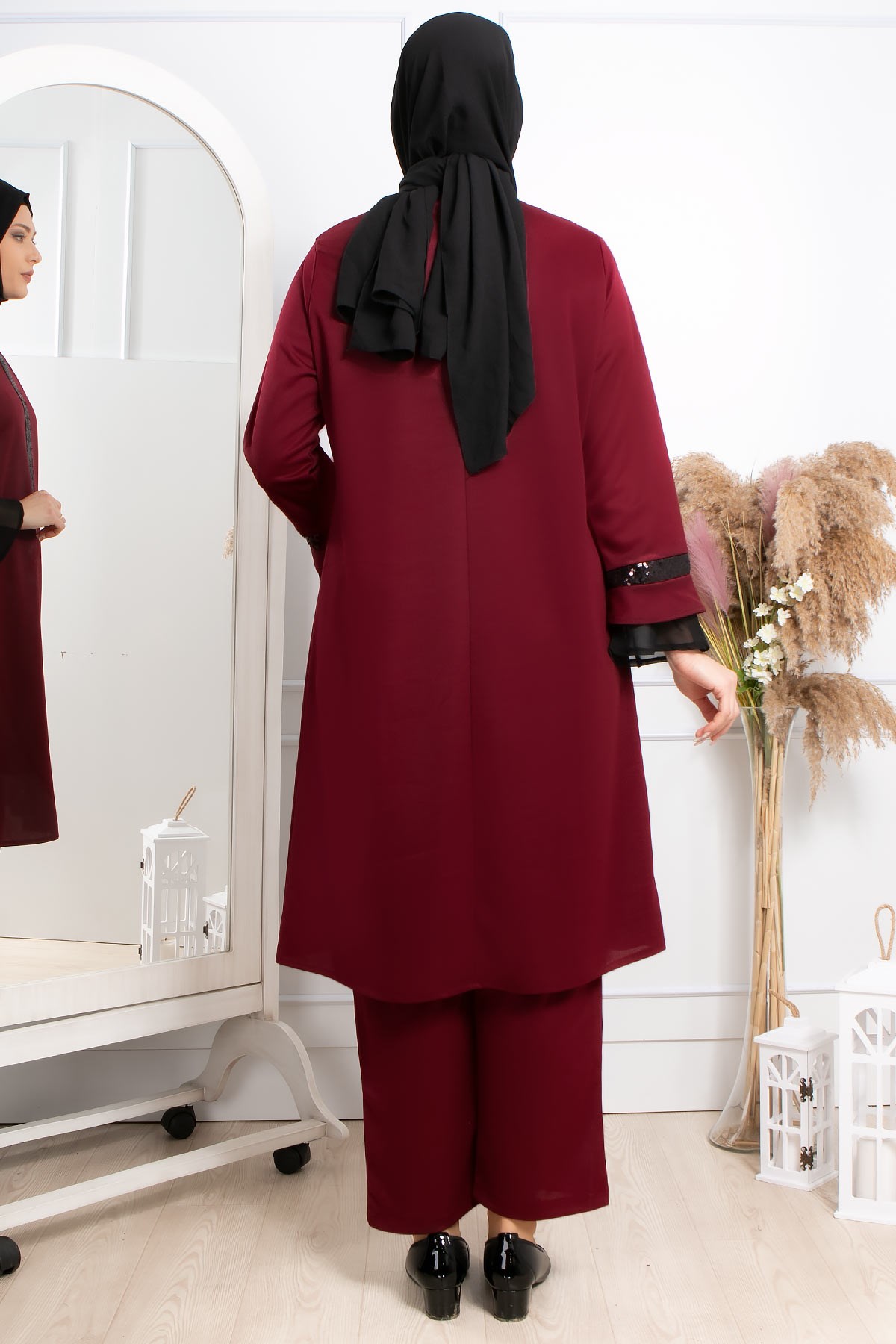 Tunic - Pants - Poly Cotton - Unlined - Crew Neck - Plum - FHM529FHM529-MÜRDÜMFahima