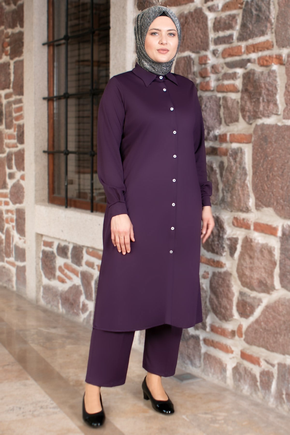 Tunique - Pantalon - Ensemble 2'er Set - Crêpe - Sans Doublure - Ras du Cou - Pourpre - FHM592FHM592-MORFahima
