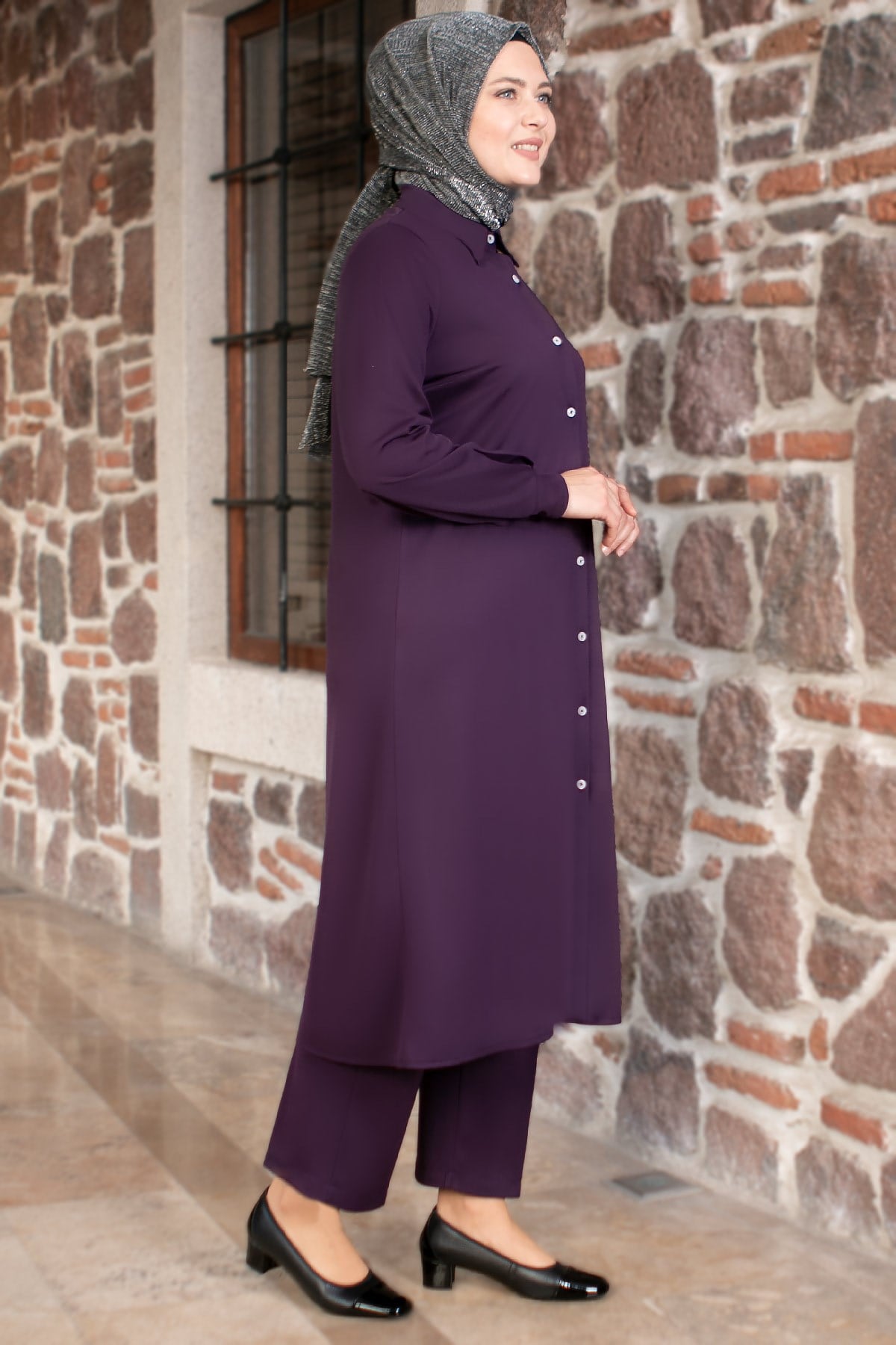 Tunique - Pantalon - Ensemble 2'er Set - Crêpe - Sans Doublure - Ras du Cou - Pourpre - FHM592FHM592-MORFahima