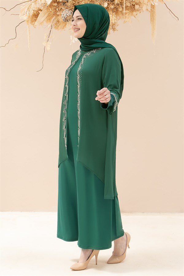 Dress - Lycra - Unlined - Crew Neck - Emerald Green - FHM628FHM628-ZÜMRÜTFahima