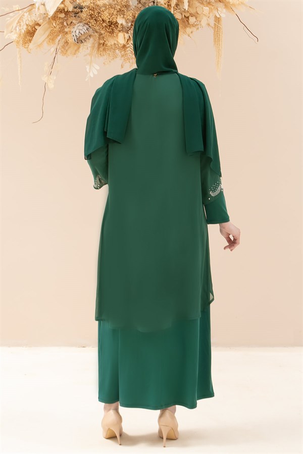 Dress - Lycra - Unlined - Crew Neck - Emerald Green - FHM628FHM628-ZÜMRÜTFahima