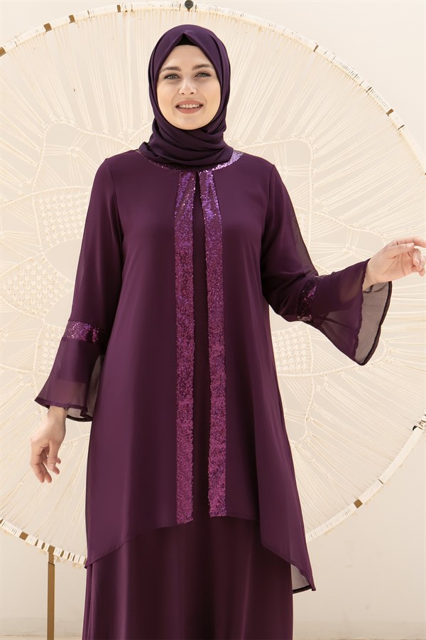 Dress - Lycra - Unlined - Crew Neck - Plum - FHM638FHM638-MÜRDÜMFahima