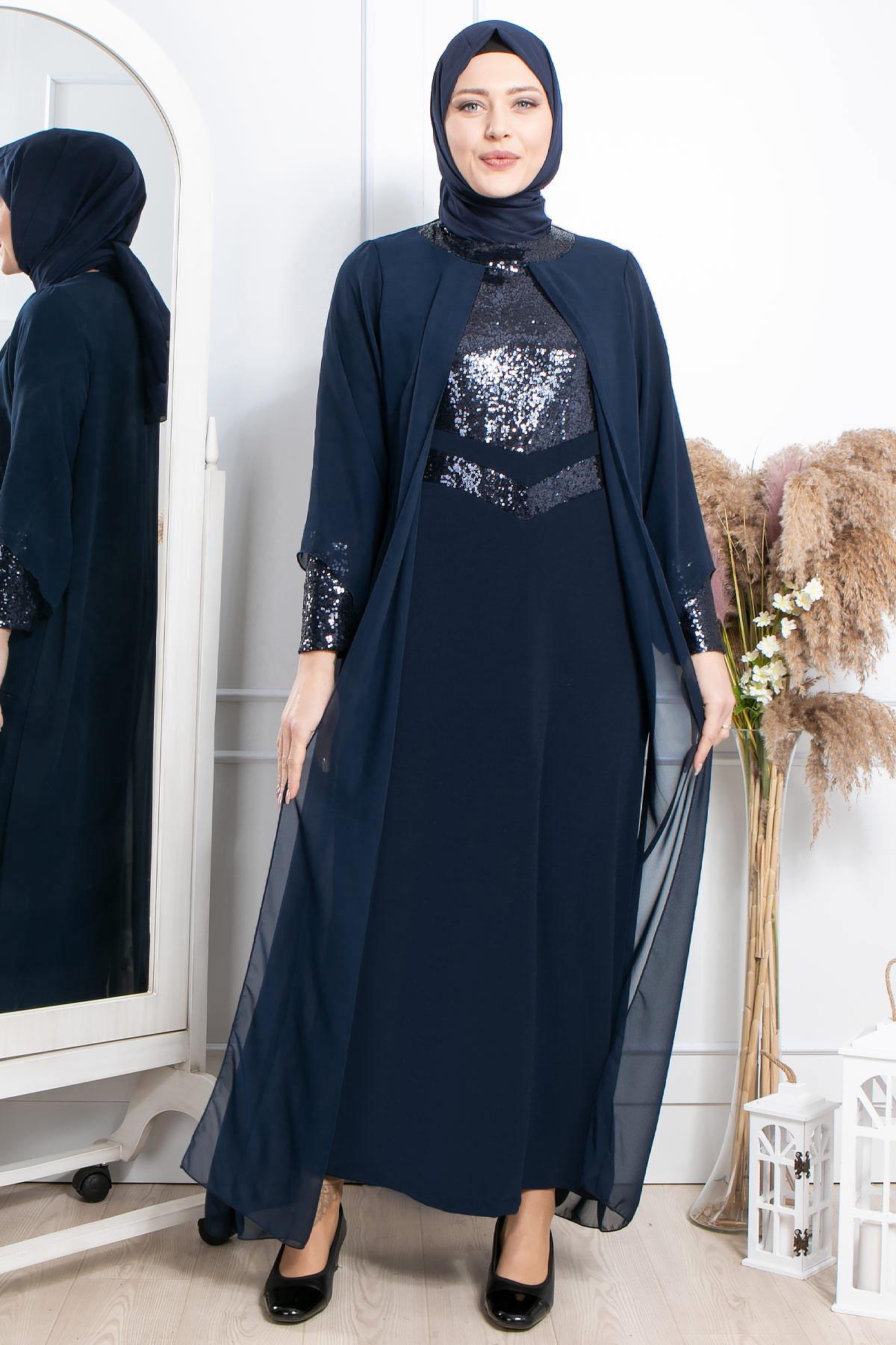 Robe de soirée - Élasthanne - Sans Doublure - Ras du Cou - Bleu Marin - FHM640FHM640-LACİVERTFahima