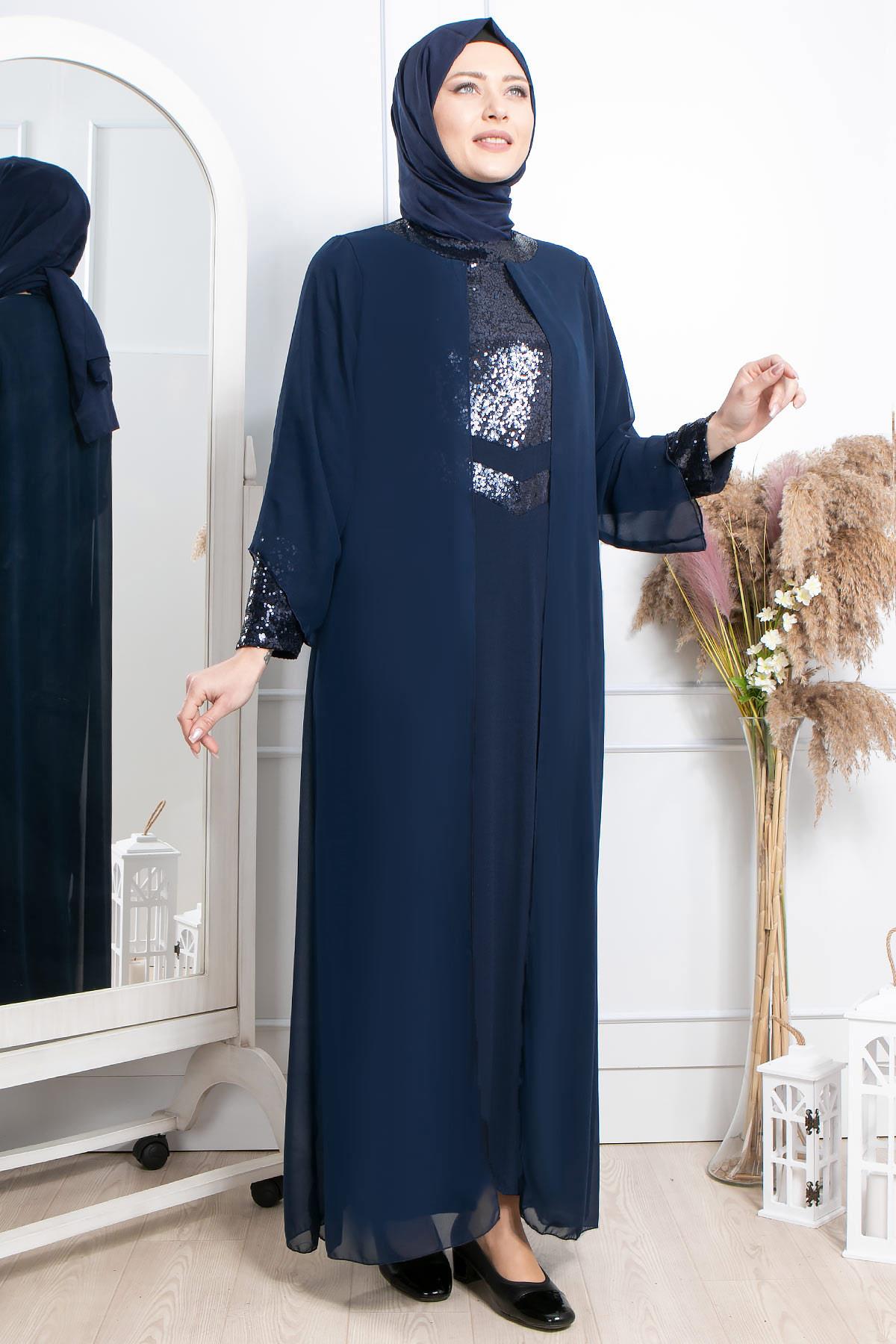 Robe de soirée - Élasthanne - Sans Doublure - Ras du Cou - Bleu Marin - FHM640FHM640-LACİVERTFahima