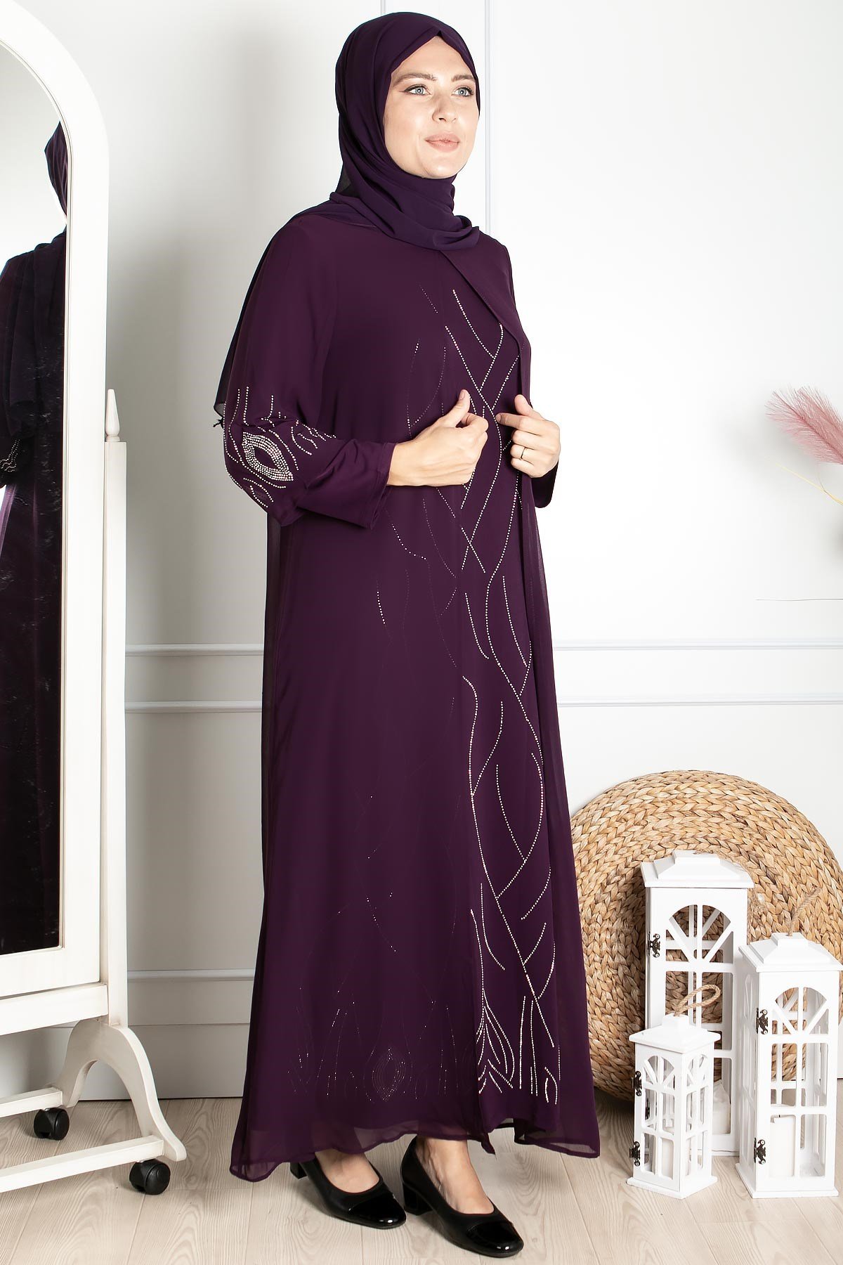 Dress - Lycra - Unlined - Crew Neck - Plum - FHM644FHM644-MÜRDÜMFahima