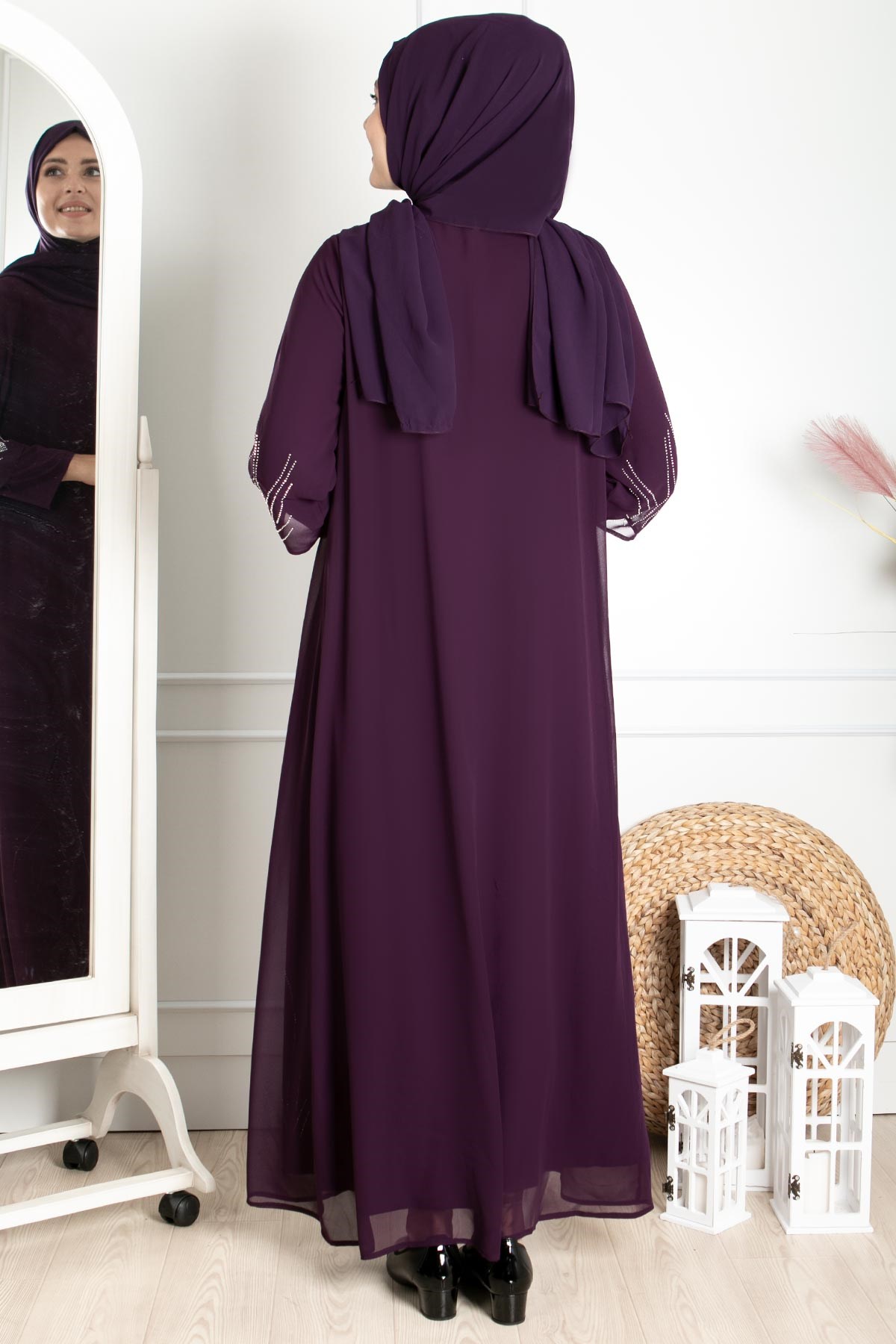 Dress - Lycra - Unlined - Crew Neck - Plum - FHM644FHM644-MÜRDÜMFahima