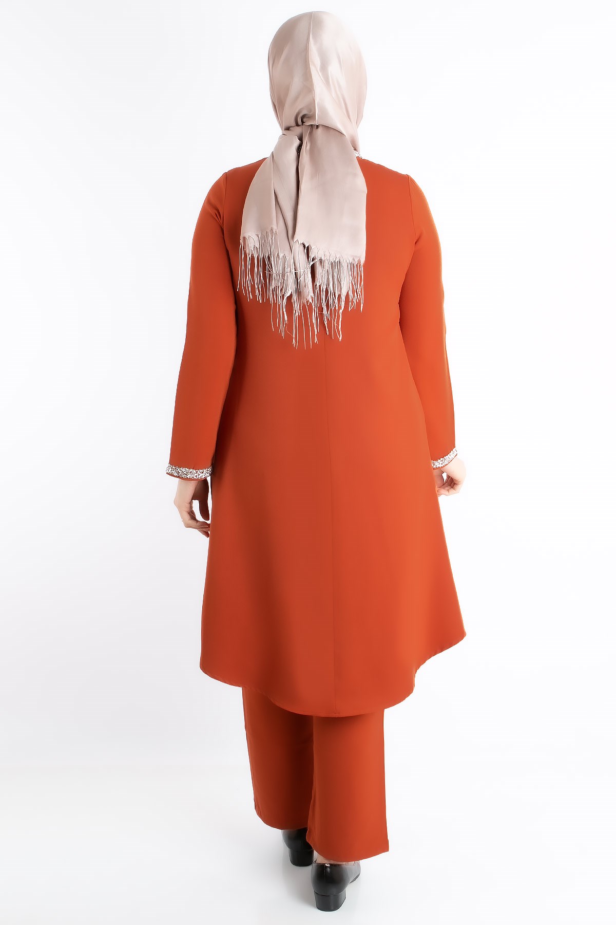 Jacket - Tunic - Trousers - 2 Piece Suits - Crepe - Unlined - Crew Neck - Brick - FHM727FHM727-KİREMİTFahima