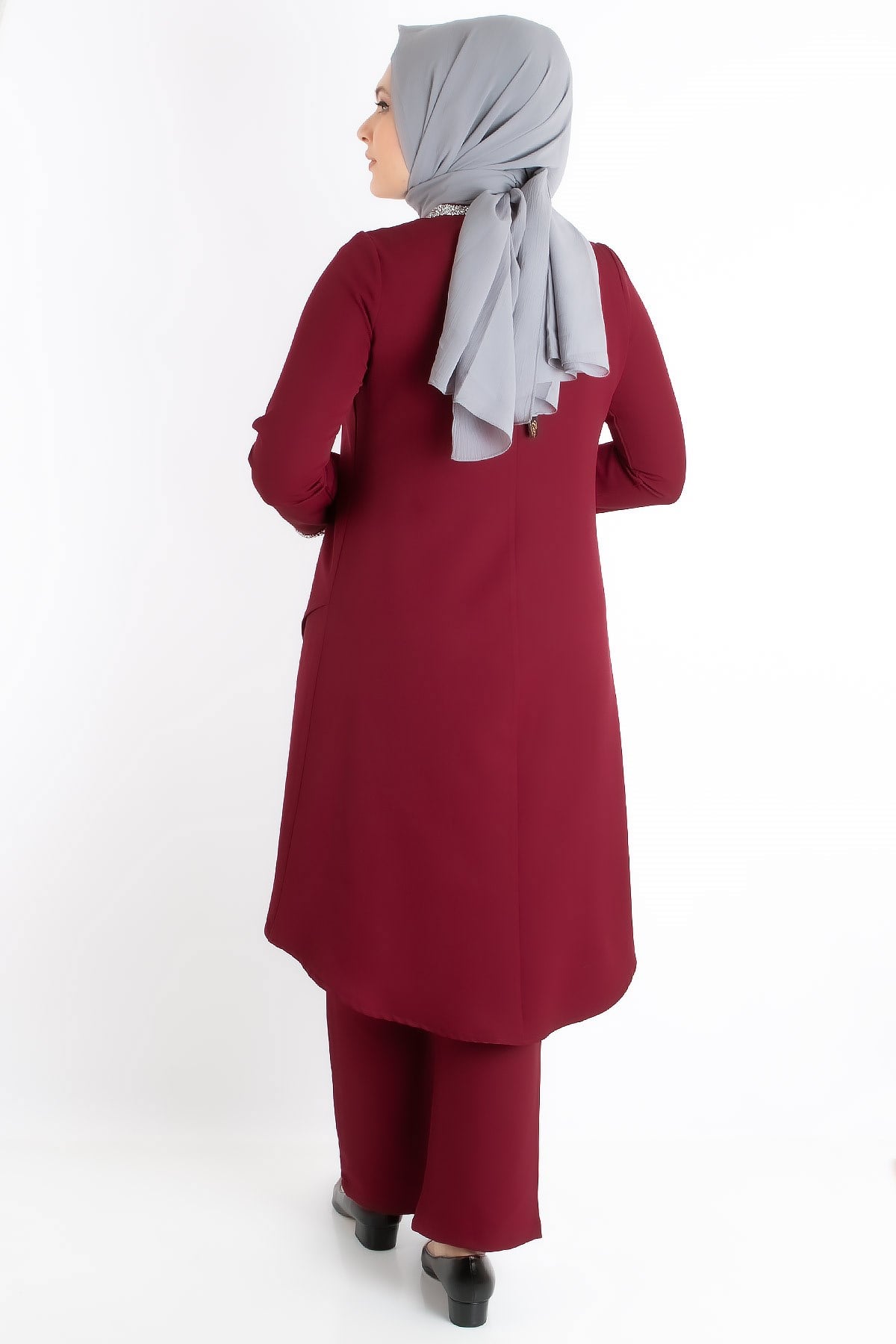 Jacket - Tunic - Trousers - 2 Piece Suits - Crepe - Unlined - Crew Neck - Plum - FHM727FHM727-MÜRDÜMFahima