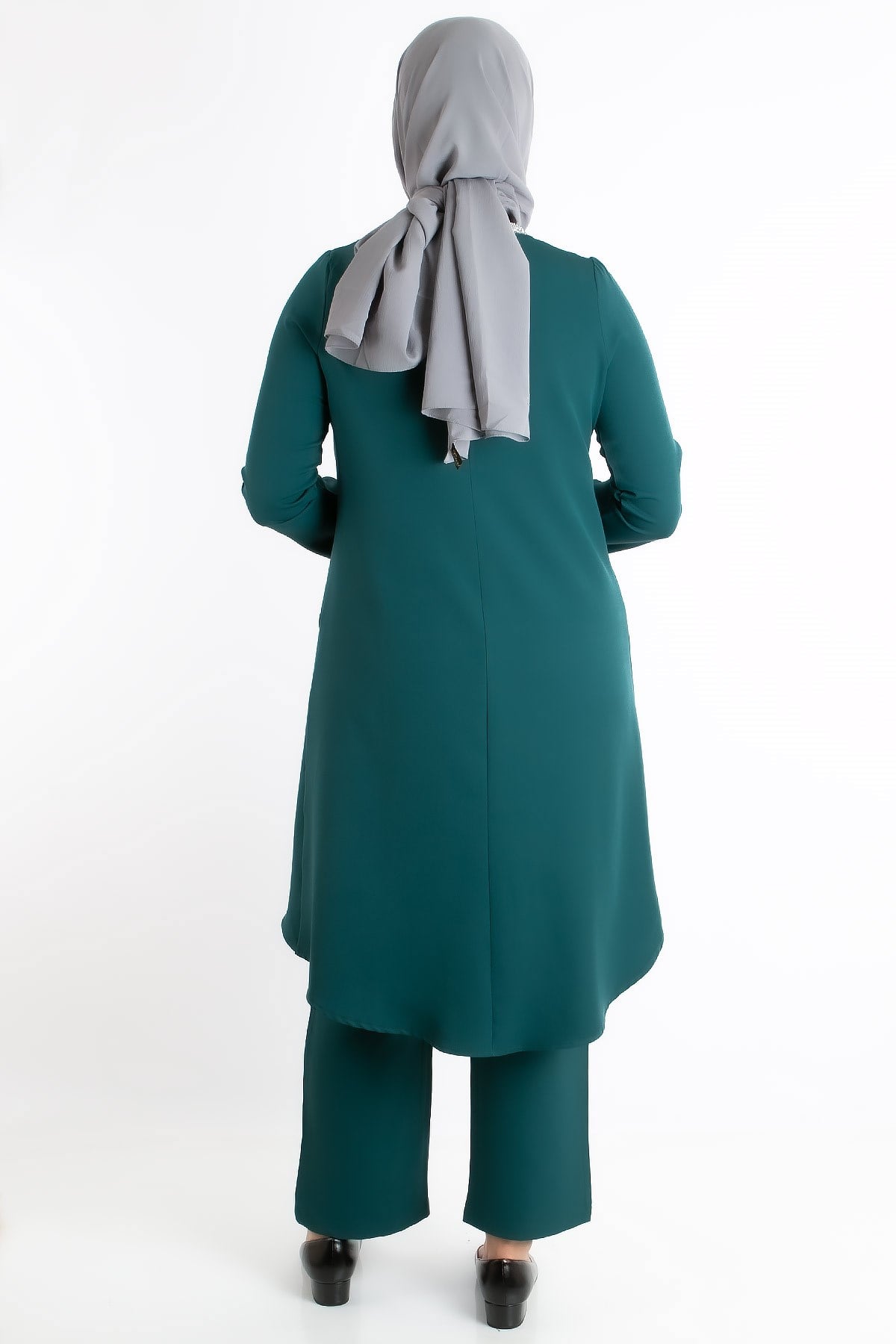 Jacket - Tunic - Trousers - 2 Piece Suits - Crepe - Unlined - Crew Neck - Petrol - FHM727FHM727-PETROLFahima
