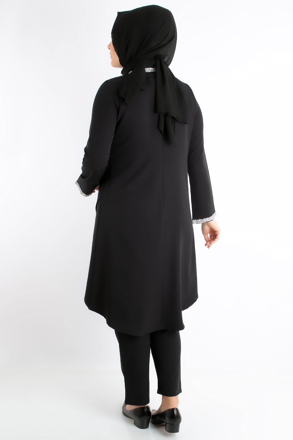 Jacket - Tunic - Trousers - 2 Piece Suits - Crepe - Unlined - Crew Neck - Black - FHM727FHM727-SİYAHFahima