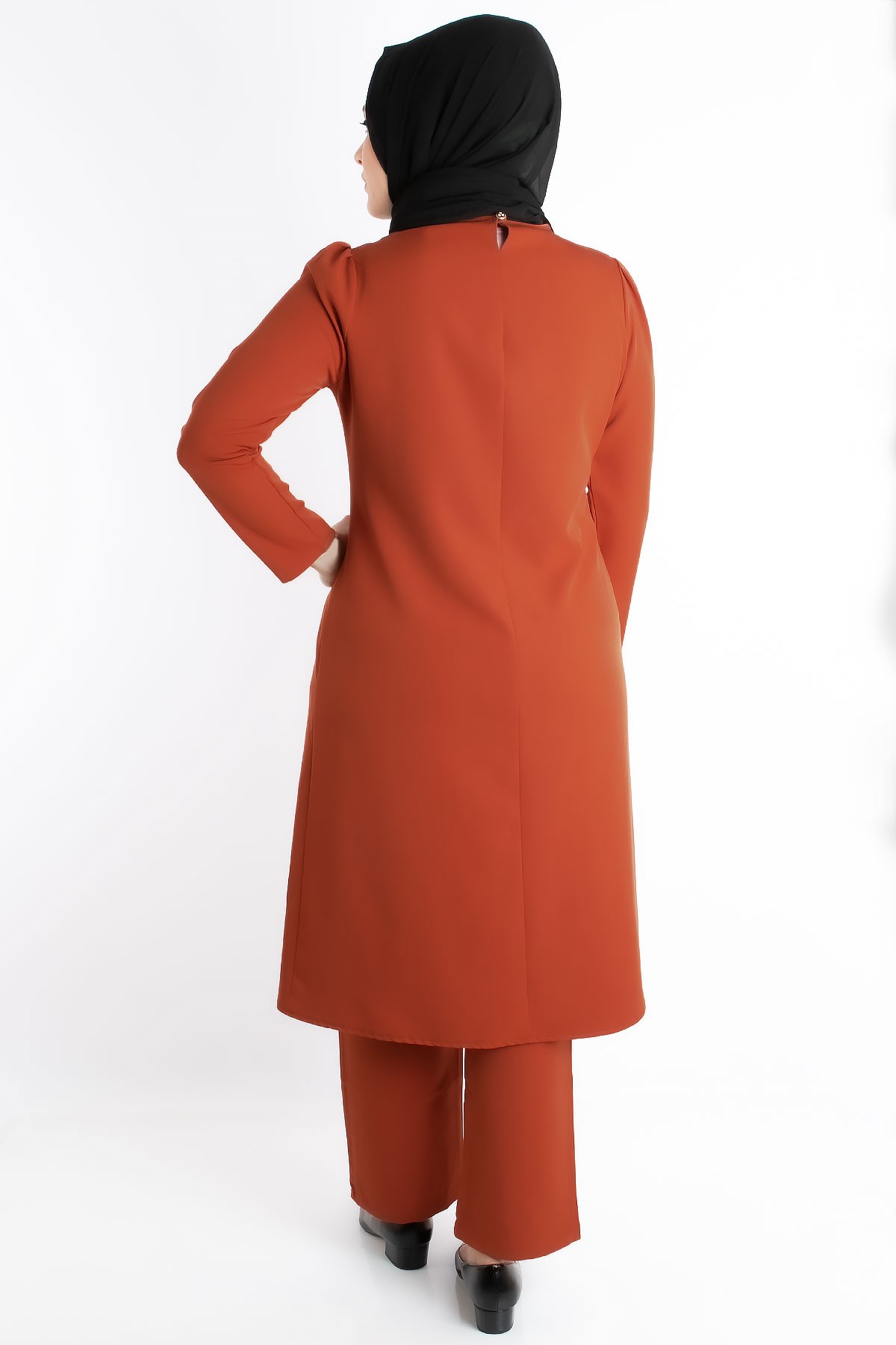 Tunic - Trousers - Crepe - Sequin Striped - Unlined - Crew Neck - Brick - FHM734FHM734-KİREMİTFahima