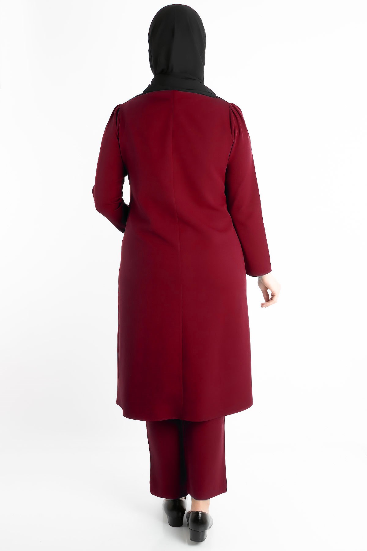 Tunic - Pants - Crepe - Sequin Striped - Unlined - Crew Neck - Plum - FHM734FHM734-MÜRDÜMFahima