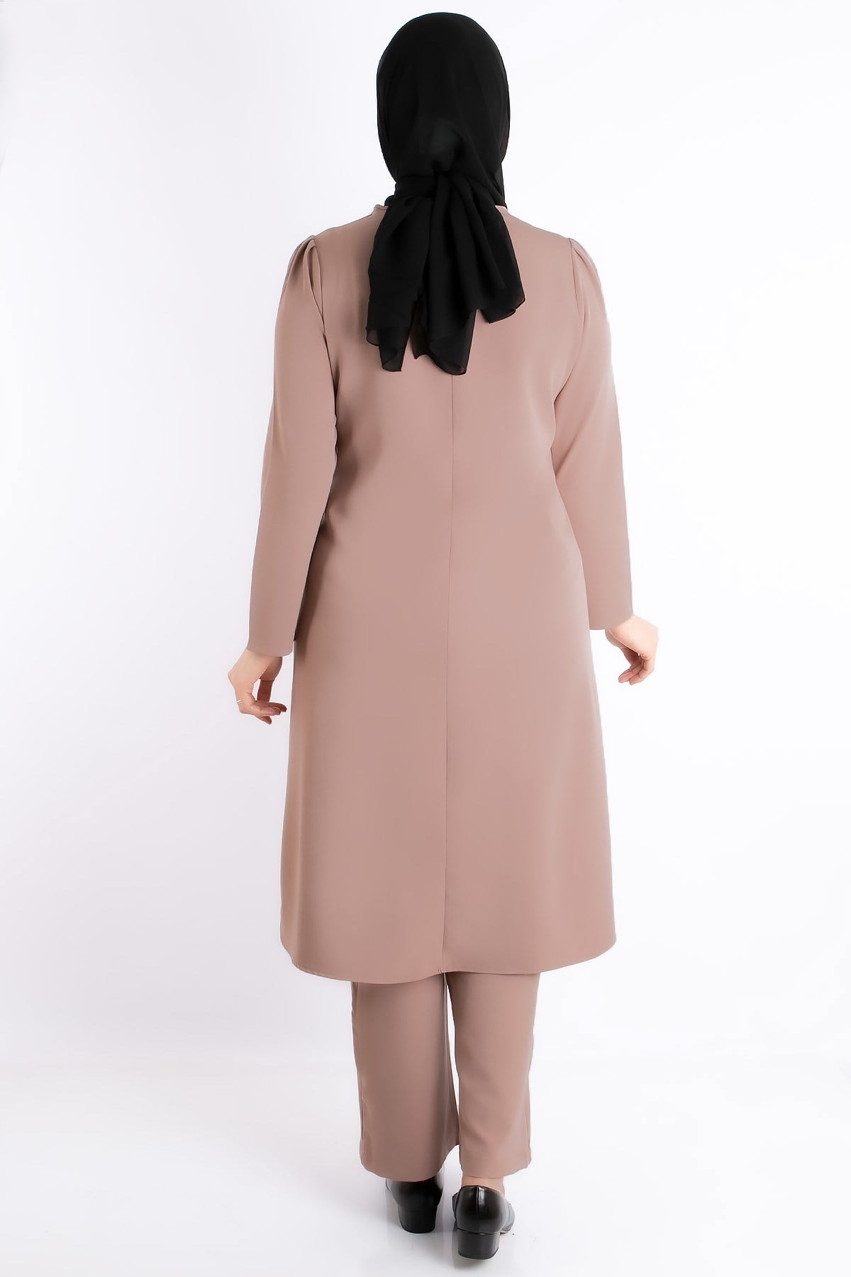 Tunic - Trousers - Crepe - Sequin Striped - Unlined - Crew Neck - Mink - FHM734FHM734-VİZONFahima