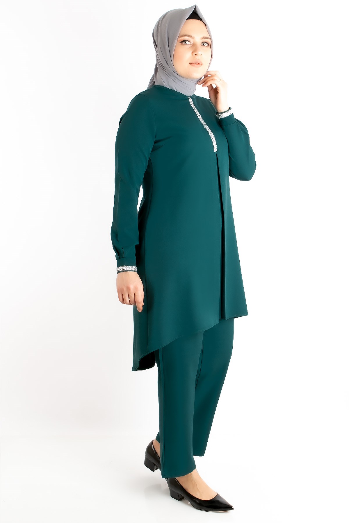 Tunic - Trousers - Crepe - Unlined - Crew Neck - Petrol- FHM735FHM735-PETROLFahima