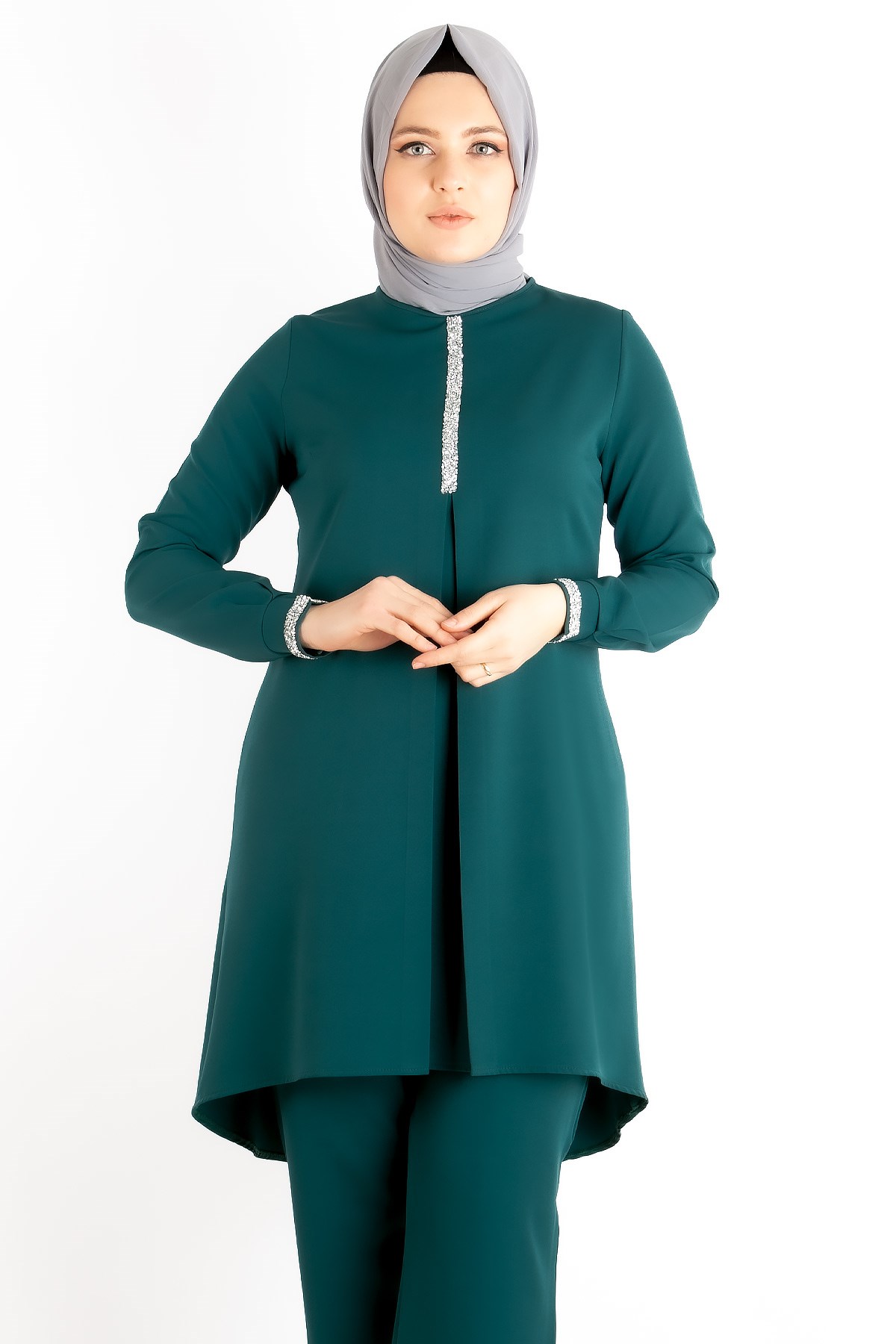 Tunic - Trousers - Crepe - Unlined - Crew Neck - Petrol- FHM735FHM735-PETROLFahima