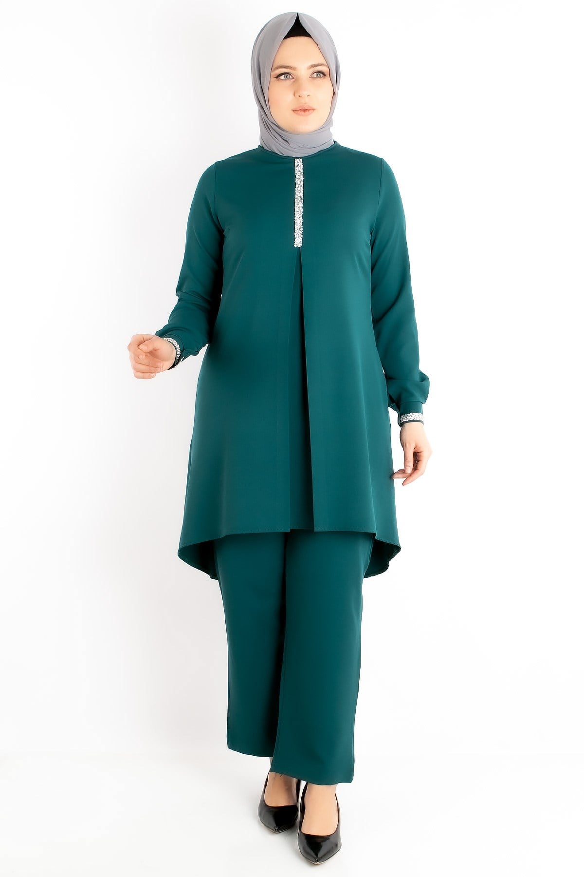 Tunic - Trousers - Crepe - Unlined - Crew Neck - Petrol- FHM735FHM735-PETROLFahima