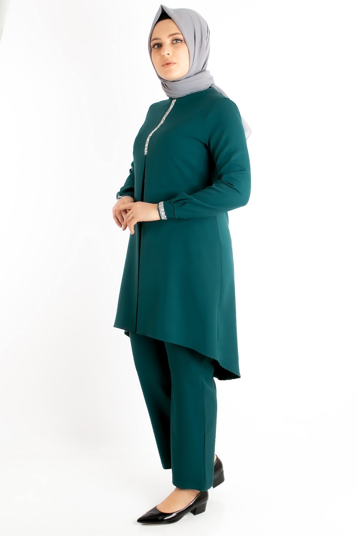Tunic - Trousers - Crepe - Unlined - Crew Neck - Petrol- FHM735FHM735-PETROLFahima