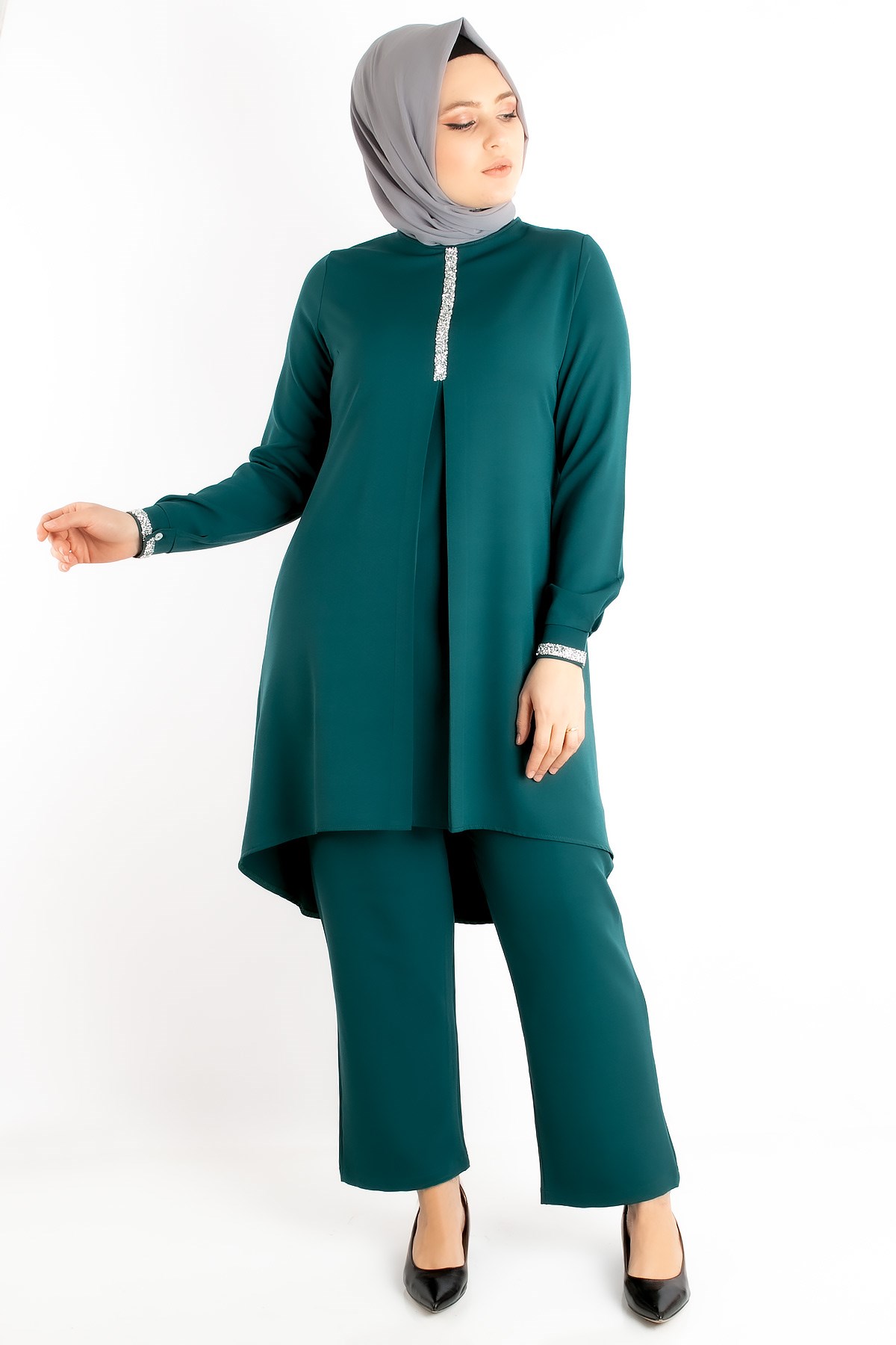 Tunic - Trousers - Crepe - Unlined - Crew Neck - Petrol- FHM735FHM735-PETROLFahima