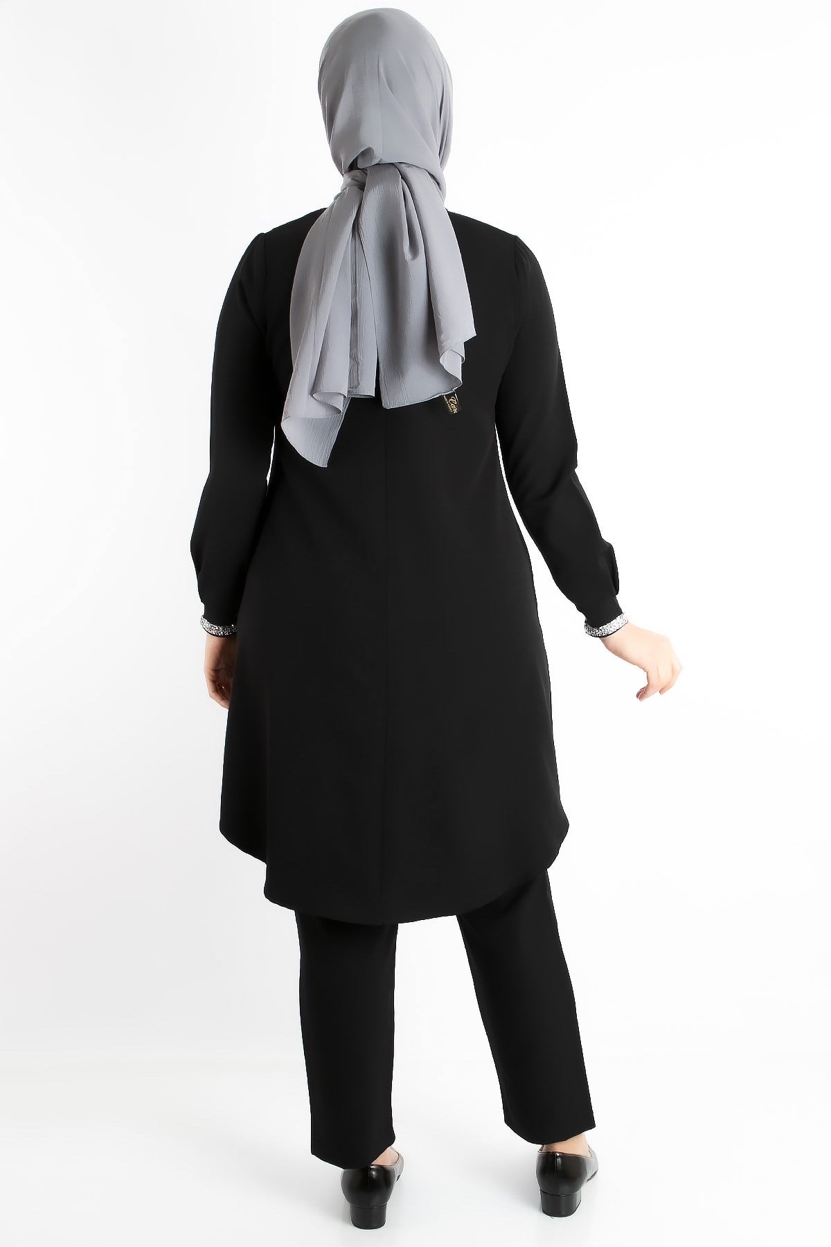 Tunic - Pants - Crepe - Unlined - Crew Neck - Black  - FHM735FHM735-SİYAHFahima