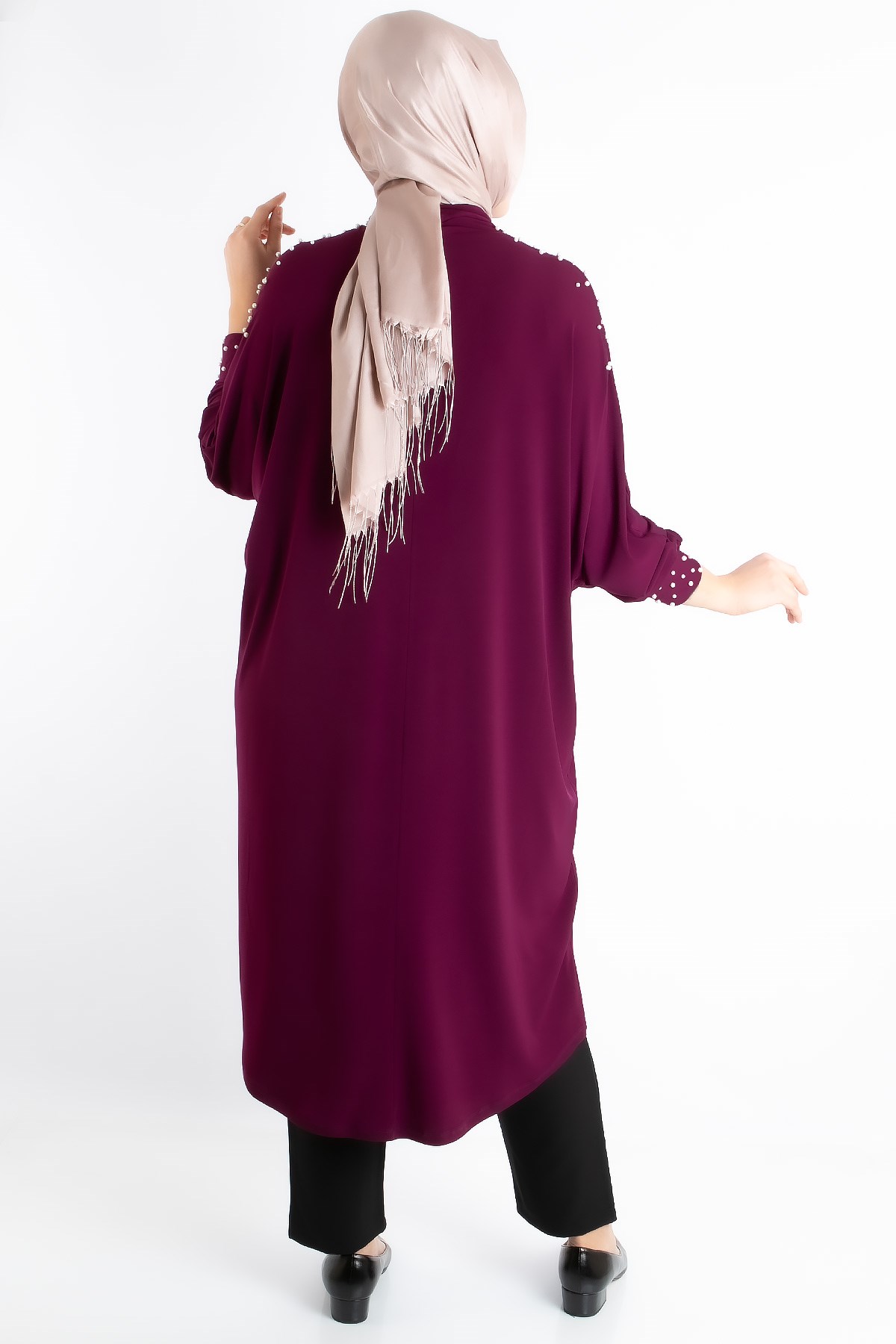 Tunic - Crepe - Unlined - Crew Neck - Plum - FHM742FHM742-MÜRDÜMFahima